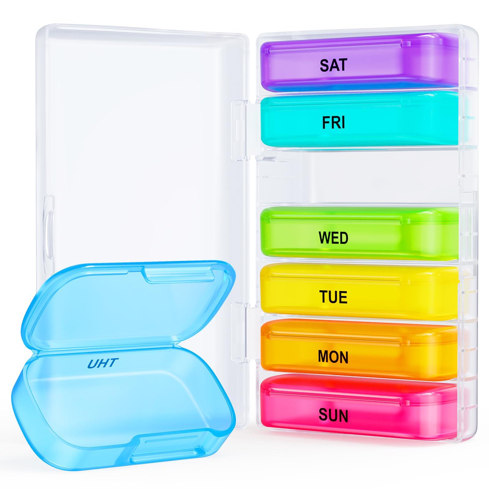 ZIKEE 7 Packs Extra Large Pill Organizer, Portable Pill Box 7 Day for Pocket, Purse, Weekly Pill Case with Dual-Protection Design, Pill Container for Medication, Vitamin, Fish Oil, Supplement