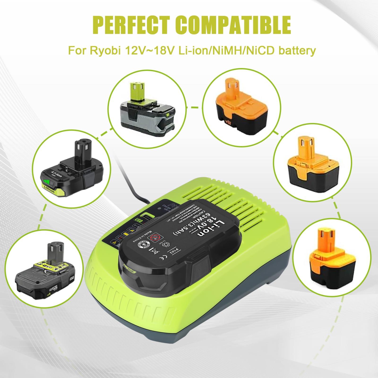 KUNLUN 2Pack 3.5Ah P102 Battery for Ryobi 18V Battery and P117 Charger Combo Compatible for Ryobi 18 Volt ONE+ P103 P104 P105 P107 P109 P190 P191 P122 Power Tools - Image 4