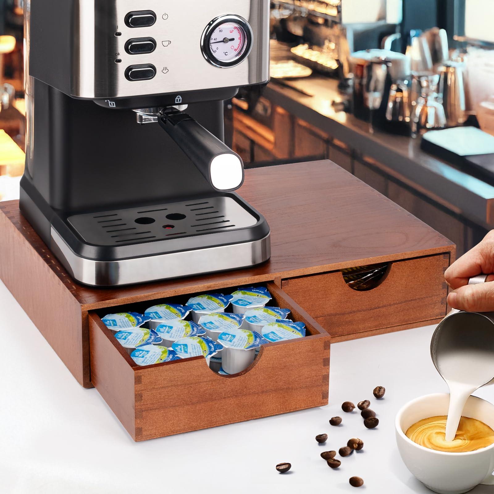 Wooden Coffee Pod Organizer, Coffee Bar Organizer Tea Bag Storage, Coffe Cup Drawer Maker Machine Stand for Kitchen, Kffee Bar Utensil Storage Home Decor Office Supplies - Image 2