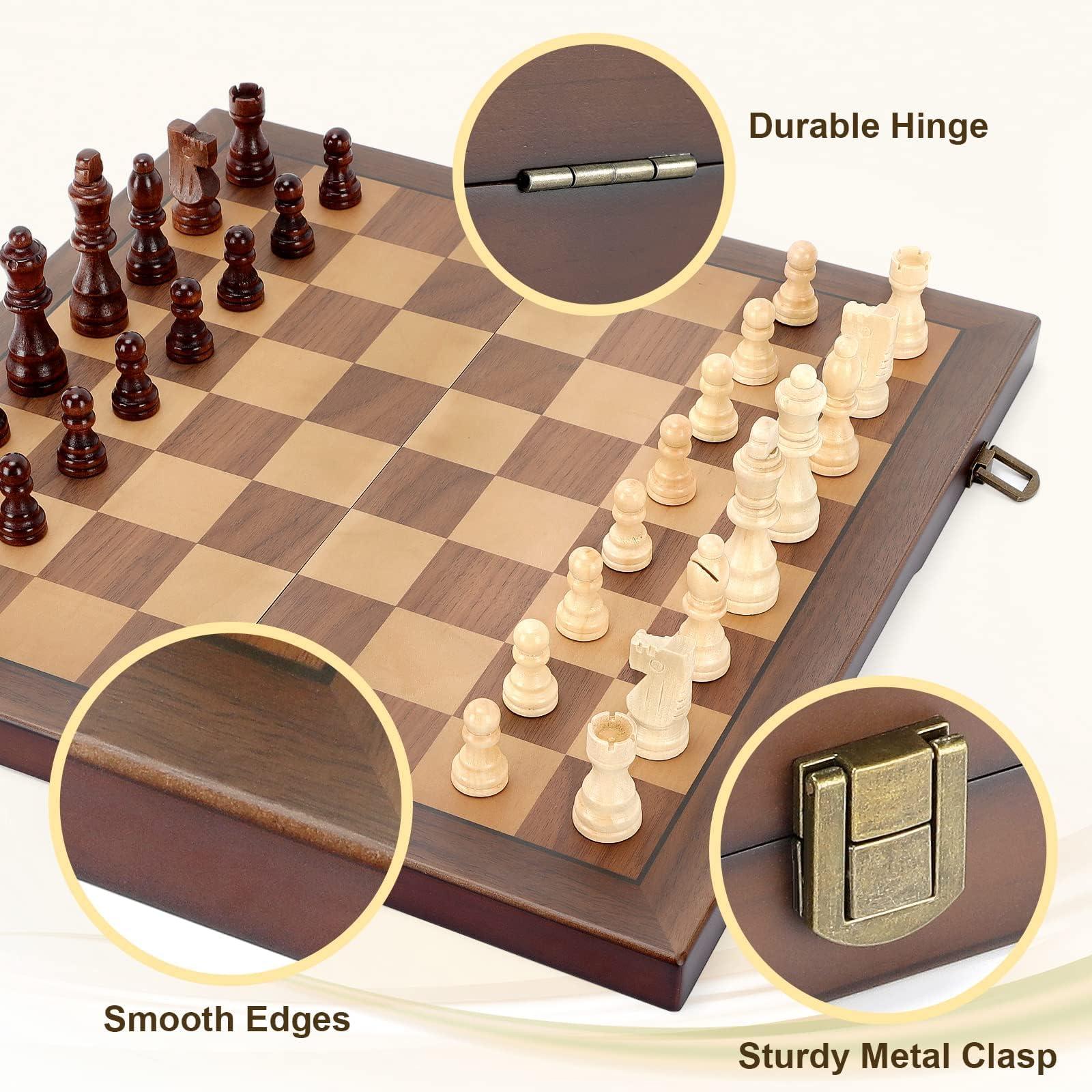Magnetic Wooden Chess Set for Adults Kids 15'' Chess Board with Handmade Pieces, Folding Portable Travel Unique Chess Sets Game for Tournament Professional Beginner - Image 4