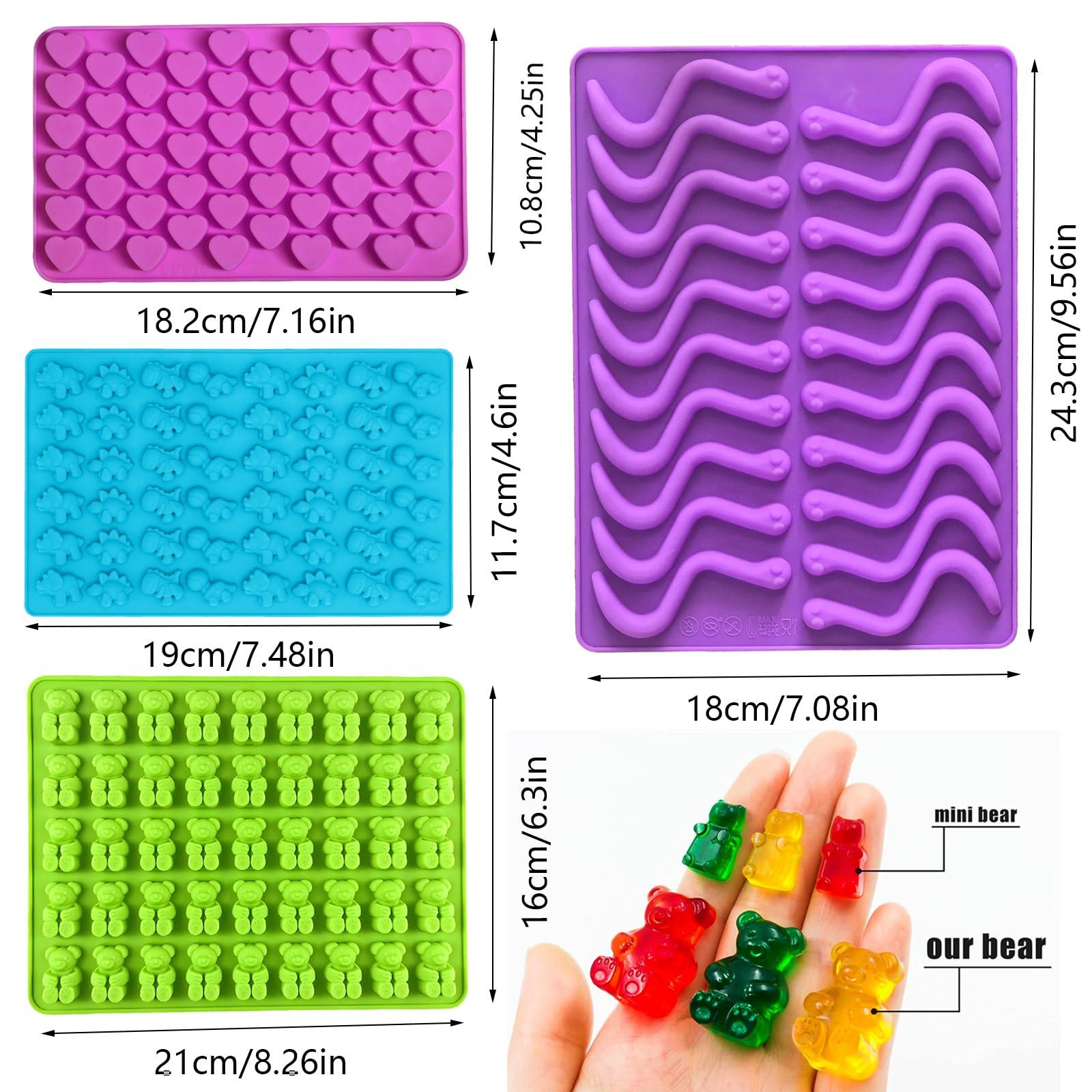 Gummy Candy Molds - Silicone Gummy Bear/Dinosaur/Hearts/Gummy Worm Mold for Kids with 2pcs Dropper,Non-stick and Bpa Free for Mini Candy Chocolate Gummies Baking - Image 3