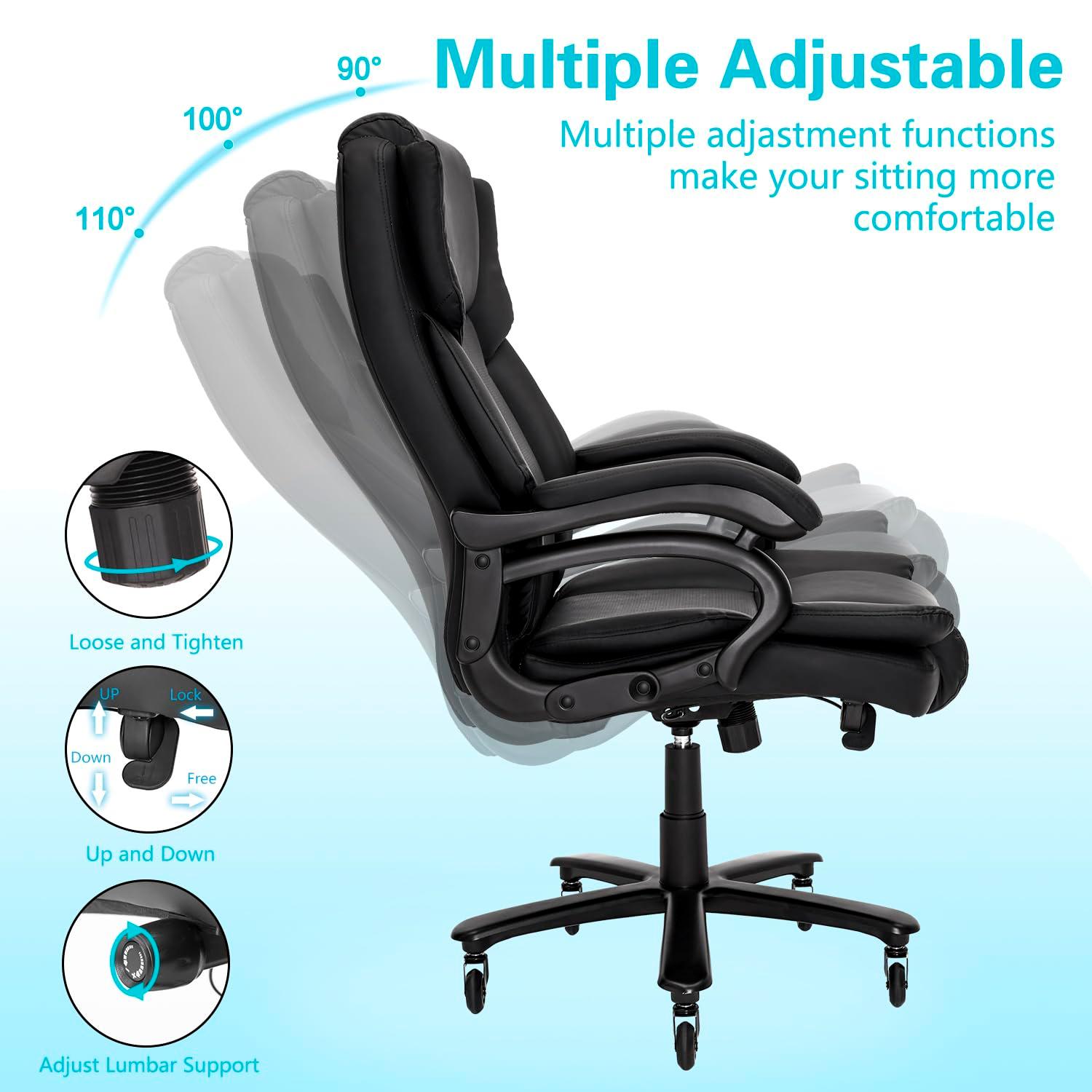 Indulgear 500lbs Big and Tall Office Chair, Heavy Duty Office Chair for Heavy People, High Back Executive Desk Chair with Adjustable Lumbar Support, Quiet Rubber Wheel - Image 6