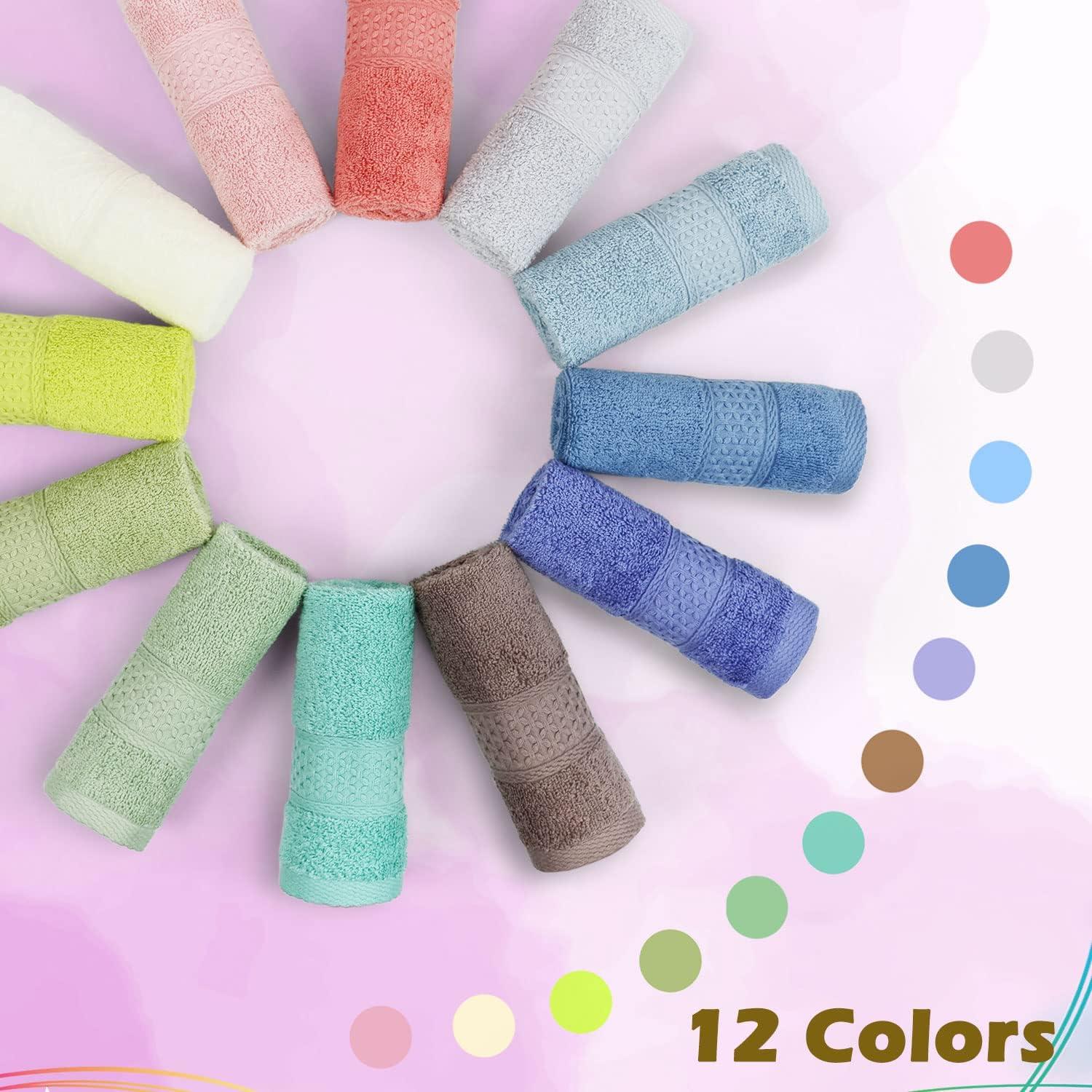 Cleanbear 100% Cotton Wash Cloths 12 Pack Bath Washcloths Facecloths, 13 by 13 Inches Large Bathroom Washcloth Set 12 Assorted Colors (Multi, 12) - Image 4