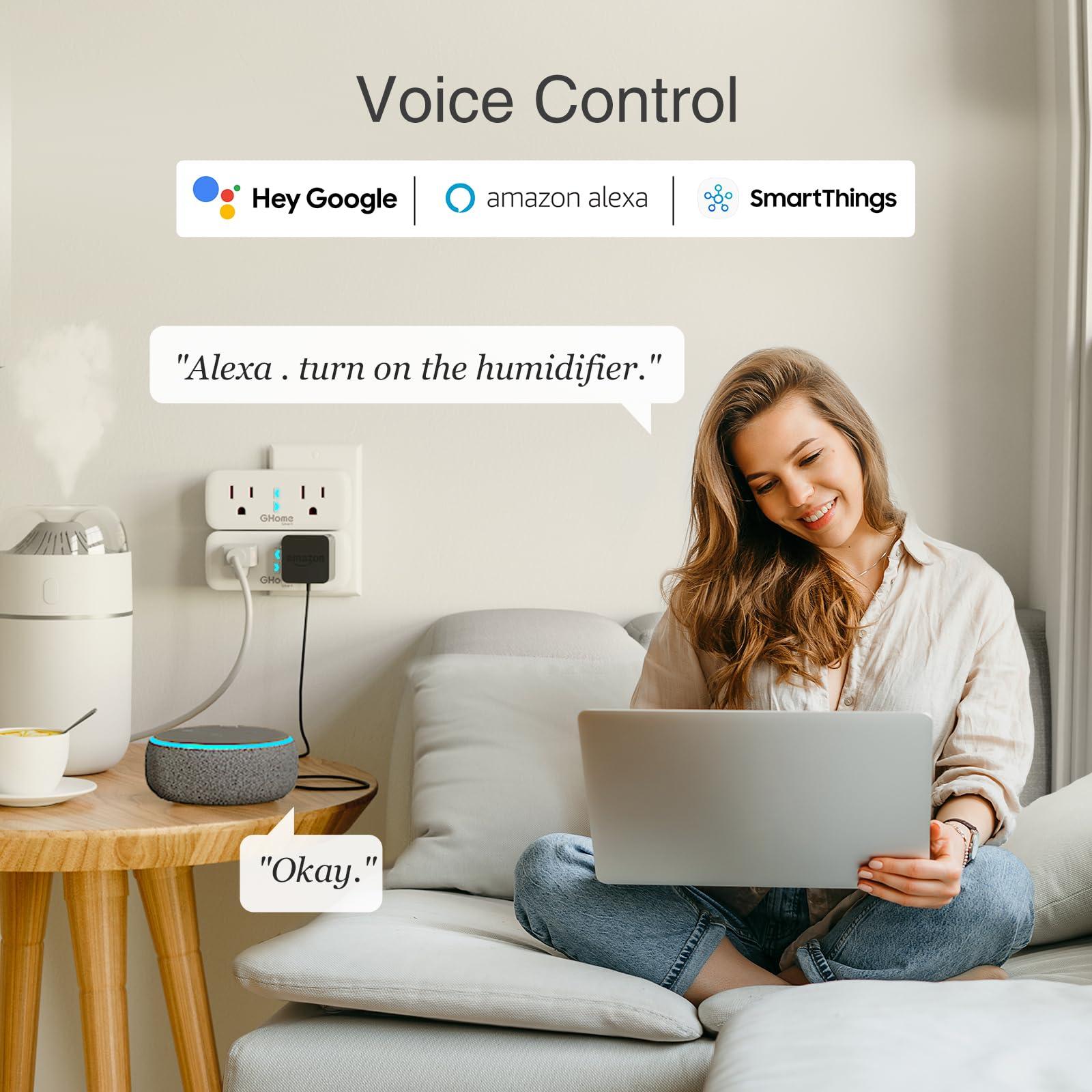 GHome Smart Plug Outlet Extender 15A, WiFi Smart Plugs Compatible with Alexa and Google Home, Smart Surge Protector Outlet with Remote Control and Timer, Dual Sockets, No Hub Required, White, 2 Pack - Image 4
