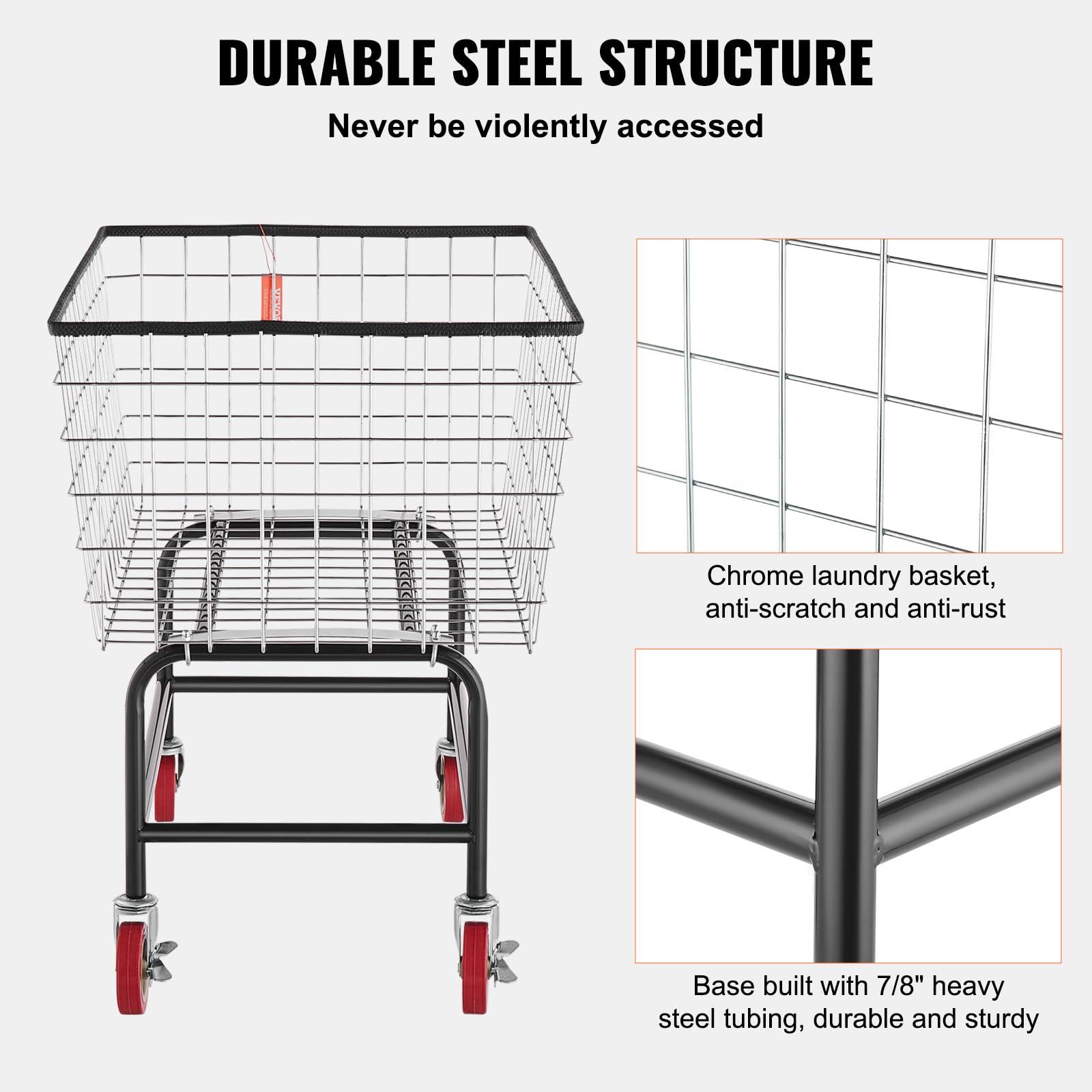 VEVOR Wire Laundry Cart, 3.8Bushel Wire Laundry Basket with Wheels, 32.5''x21.3''x29.9'', Commercial Wire Laundry Basket Cart, Steel Frame with Chrome Finish, 4'' Casters, Wire Basket Cart for Laundry - Image 5