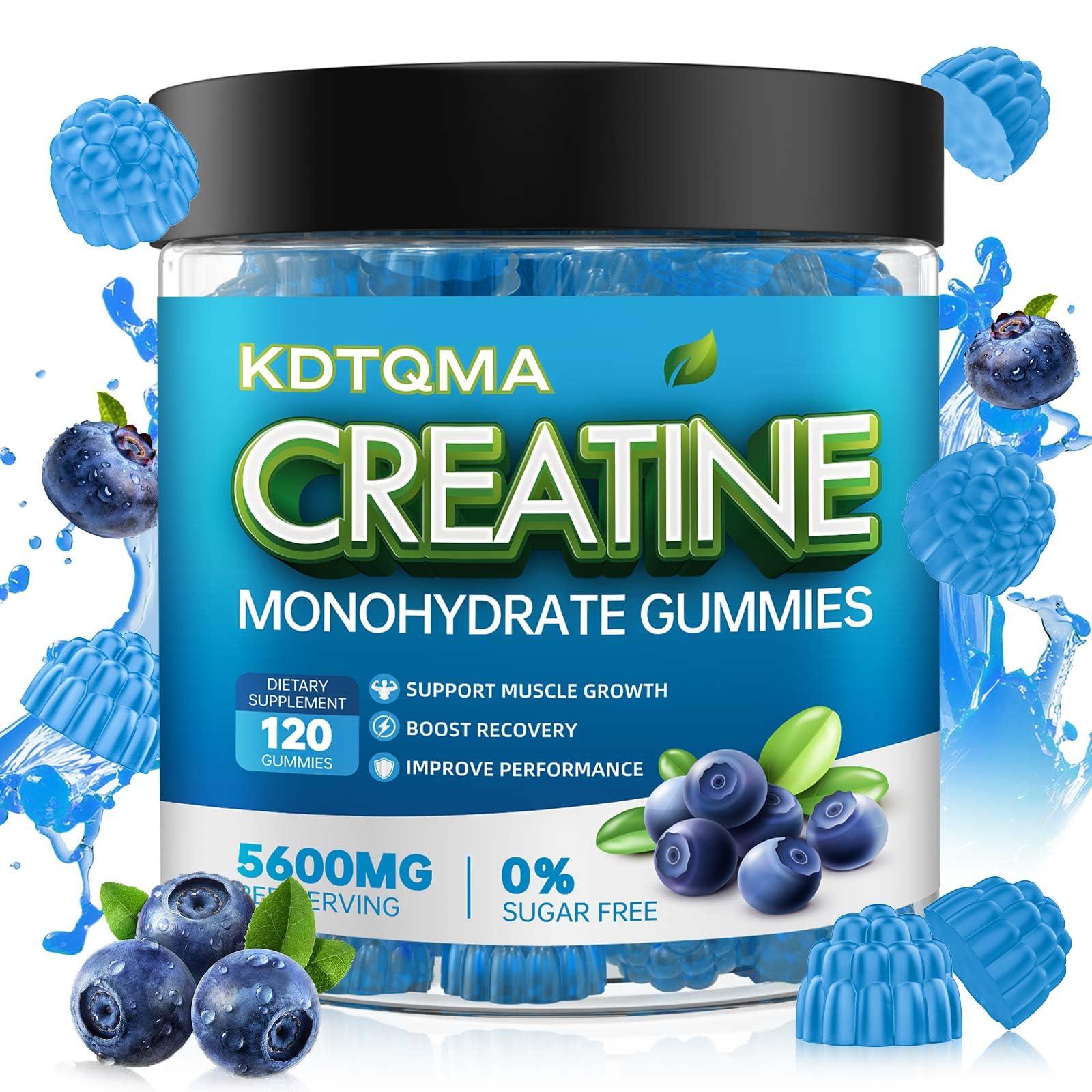 Creatine Monohydrate Gummies for Men & Women 120 CT - 5600mg of Creatine Monohydrate per Serving, Chewable Creatine Monohydrate for Muscle Support & Energy Boost, Sugar Free, Vegan (Blueberry Flavor) - Image 1