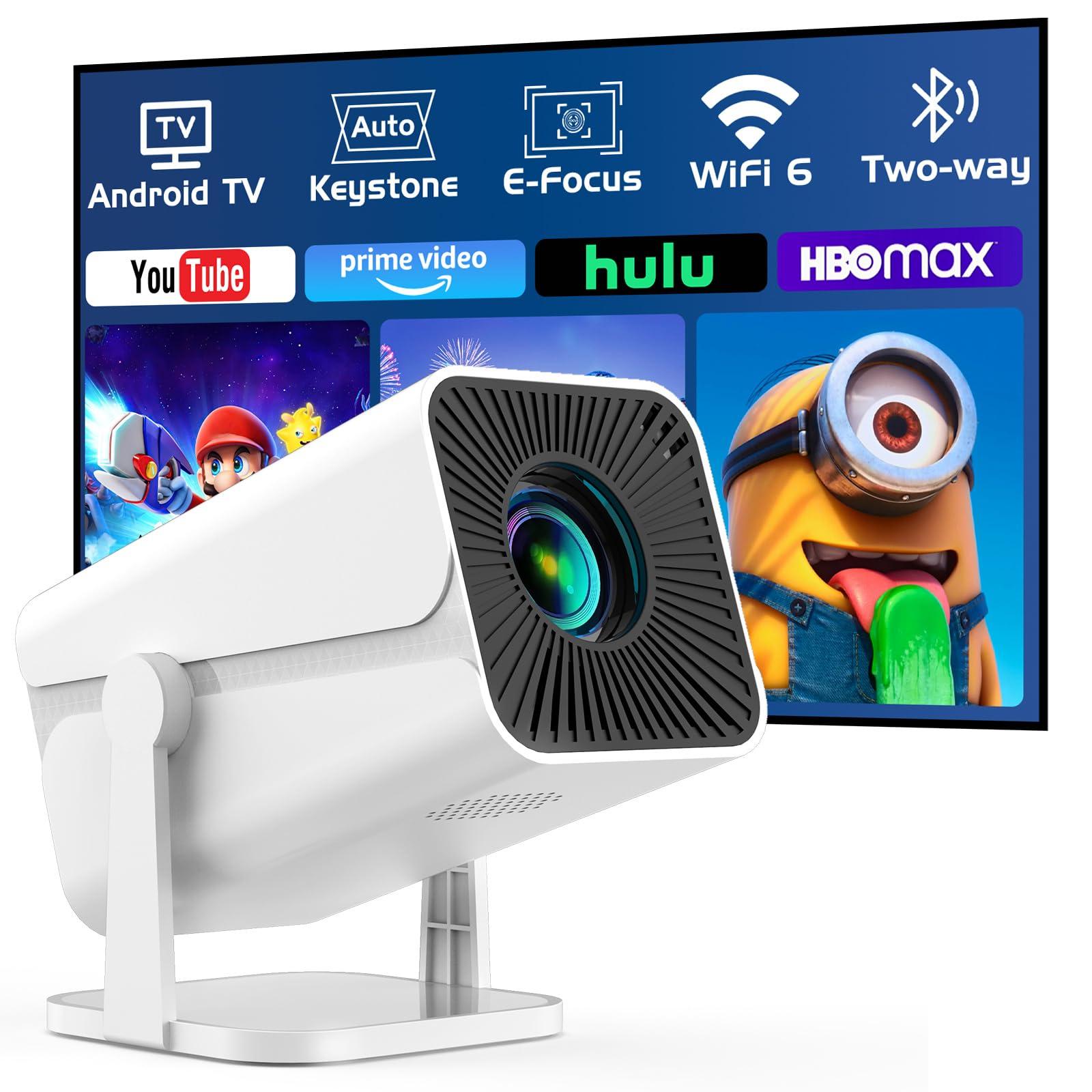 [Built-in Apps & Electric Focus] Smart Mini Projector with WiFi and Bluetooth, 270°Rotatable Portable Movie Projector 1080P Support, Auto Keystone Proyector for Smartphone/TV Stick/Laptop/HDMI