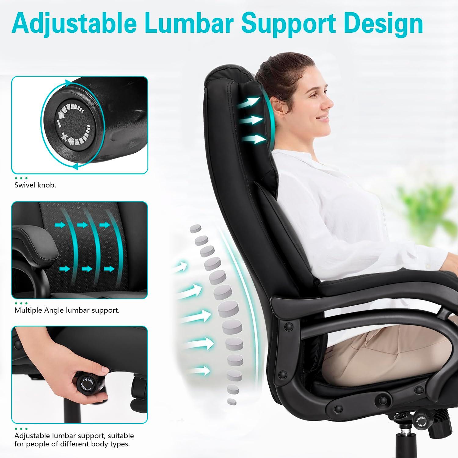 Indulgear 500lbs Big and Tall Office Chair, Heavy Duty Office Chair for Heavy People, High Back Executive Desk Chair with Adjustable Lumbar Support, Quiet Rubber Wheel - Image 4