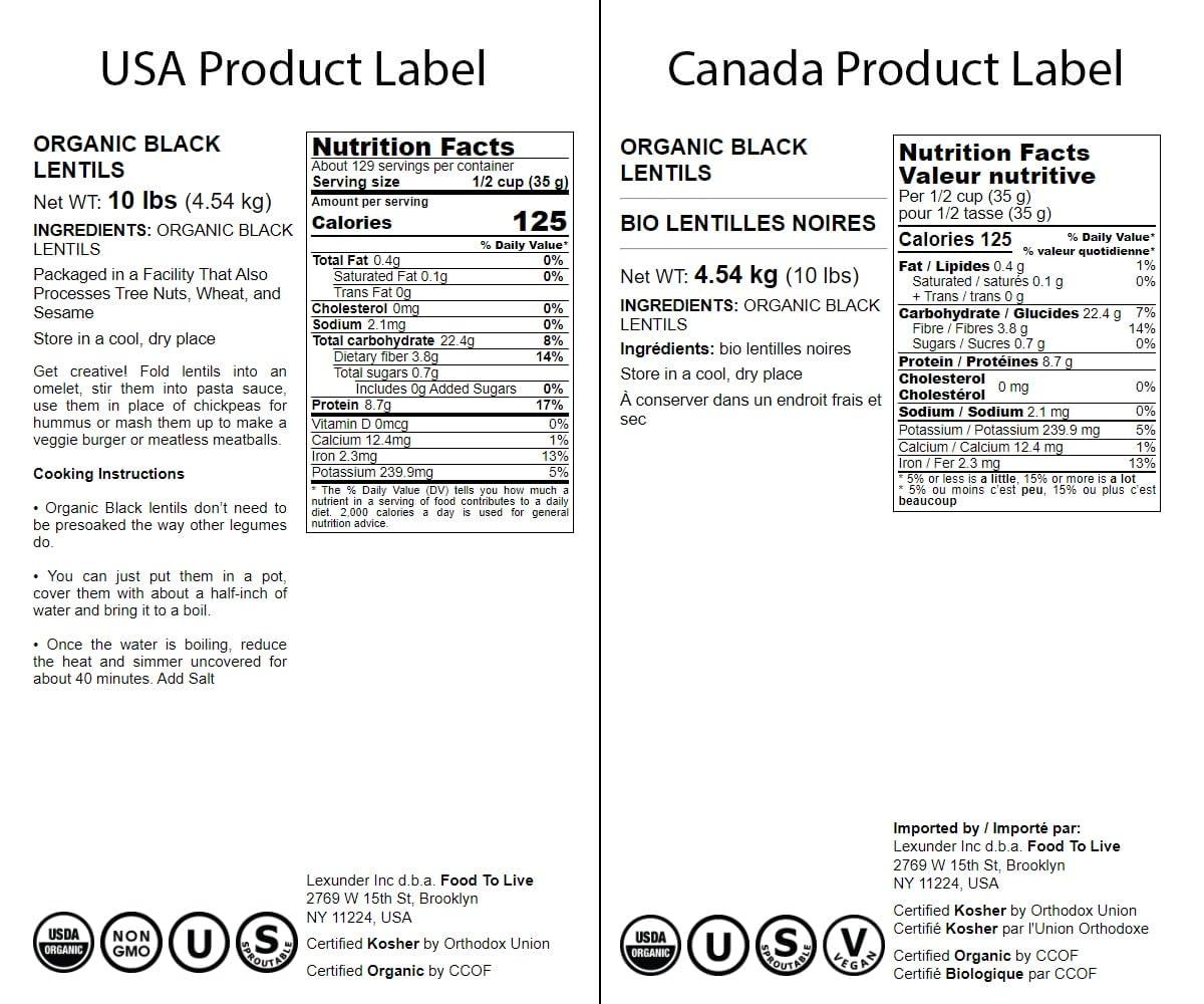 Food to Live Organic Black Lentils, 10 Pounds – Non-GMO, Whole Dry Pulses, Raw, Sproutable, Kosher, Vegan, Bulk Legumes, Black Masoor Daal. Rich in Thiamin, Folate, Protein. Great for Tacos, Soups - Image 2