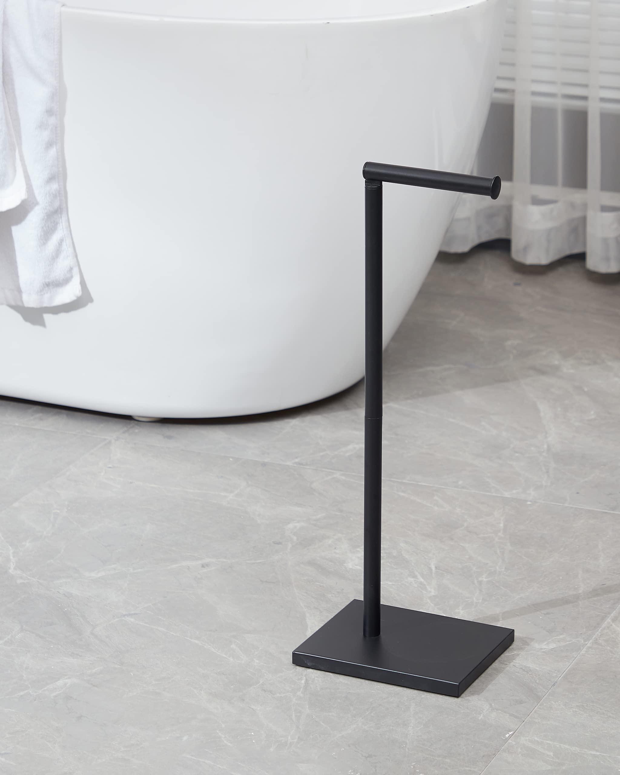 Free Standing Bathroom Toilet Paper Holder Stand with Reserve, Stainless Steel Pedestal Tissue Roll Holder, Black DECLUTTR - Image 8