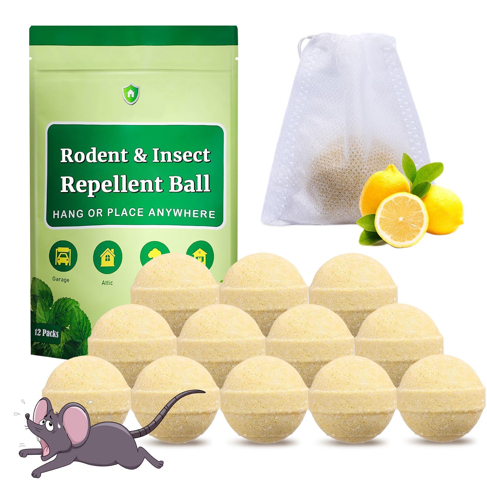 Rodent and Insect Repellent Balls, Squirrel Rat Repellent for Outdoor and Indoor, Peppermint to Repel Mice and Rats, Rodent and Mouse Deterrent for House, Garden, Attic, 12 Packs