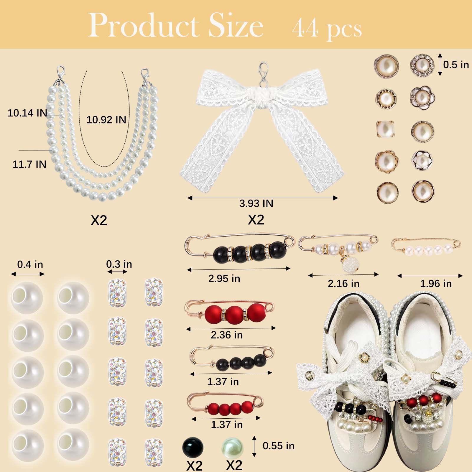 Lospfo 44PCS Shoe Charms for Sneakers Rhinestone Charms for Women Peals Beaded Chain for Shoes DIY Cute Bow/Clips/Jewelry/Pins Shoelace Charms Decoration Shoe Accessories for Gift - Image 6