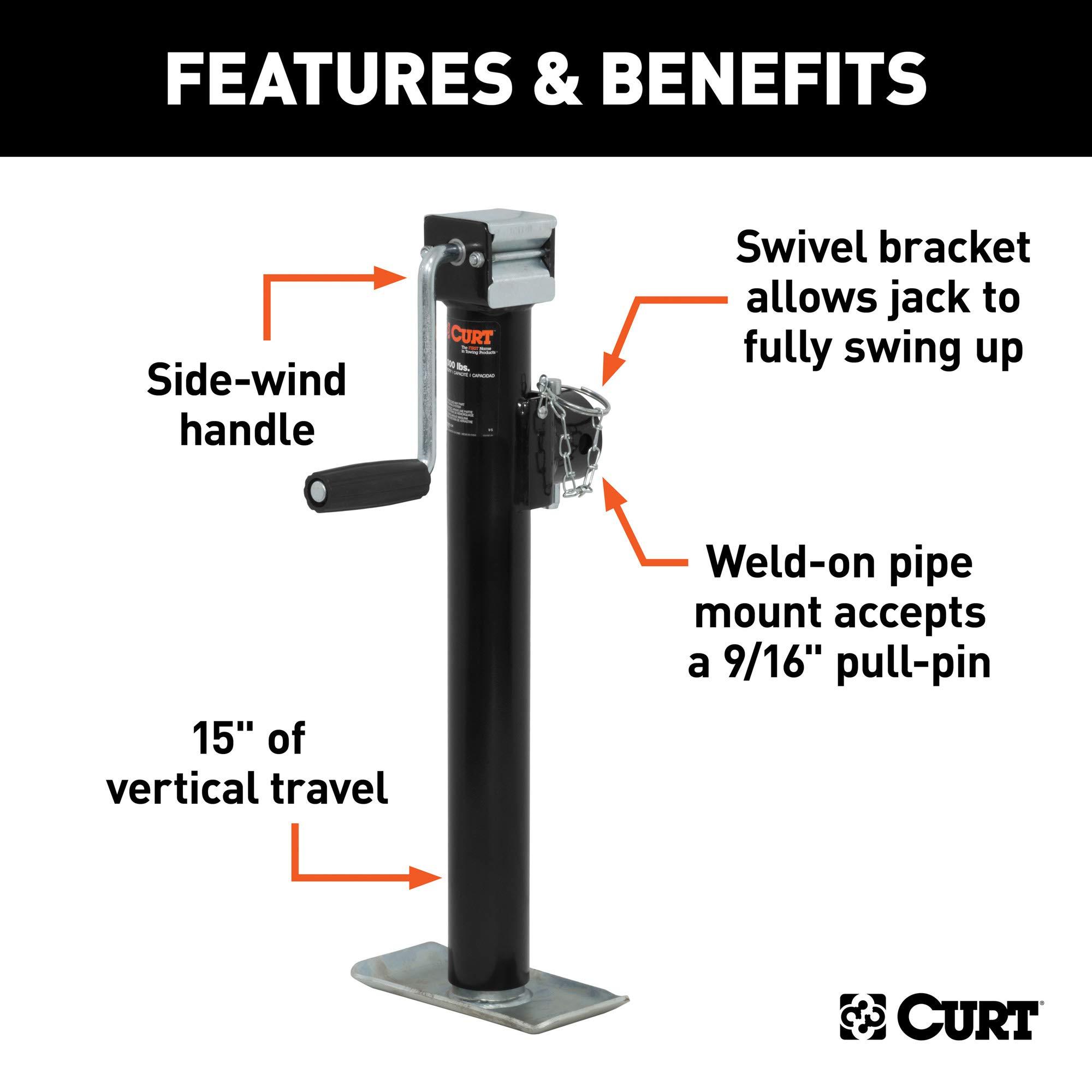 CURT 28324 Weld-On Pipe-Mount Swivel Trailer Jack, 3,000 lbs. Support Capacity, 15 Inches Vertical Travel - Image 3