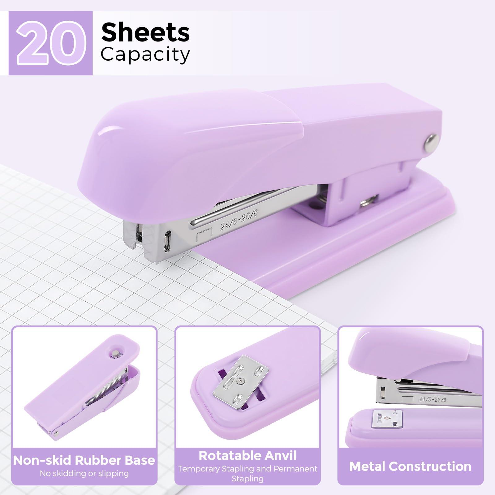 SKYDUE Purple Office Supplies Set, Purple Office Desk Accessories 10PCS, Pencil Holder for Desk, Stapler, Tape Dispenser, Scissors, Ruler, Binder/Paper Clips and 1000pcs Staples,Desk Supplies Set - Image 9