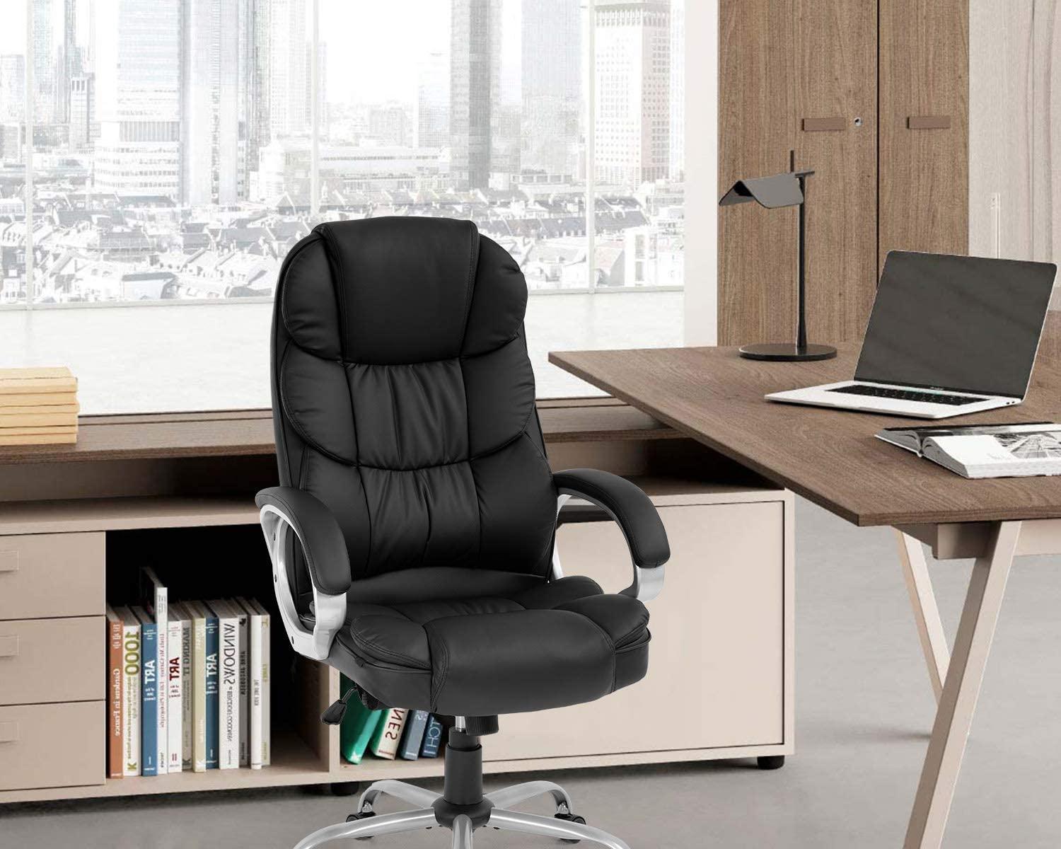 FDW Office Chair Computer High Back Adjustable Ergonomic Desk Chair Executive PU Leather Swivel Task Chair with Armrests Lumbar Support (Black) - Image 8