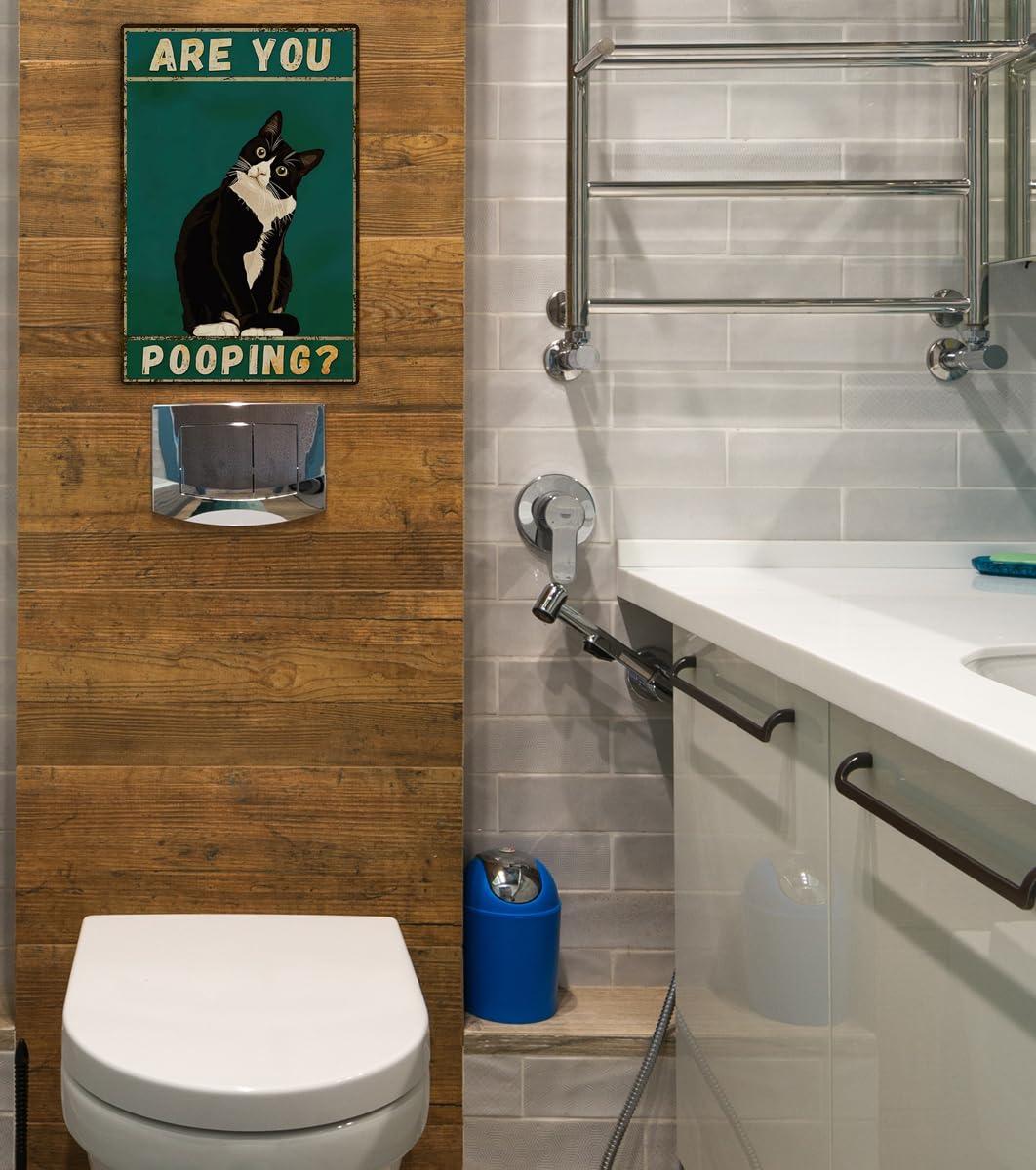 Fmcmly Vintage Tuxedo Cat Decor 8x12 Inch,Are You Pooping?Cute Room Decor Metal Posters,Bathroom Wall Art Signs,Gift for Cat Lovers - Image 5