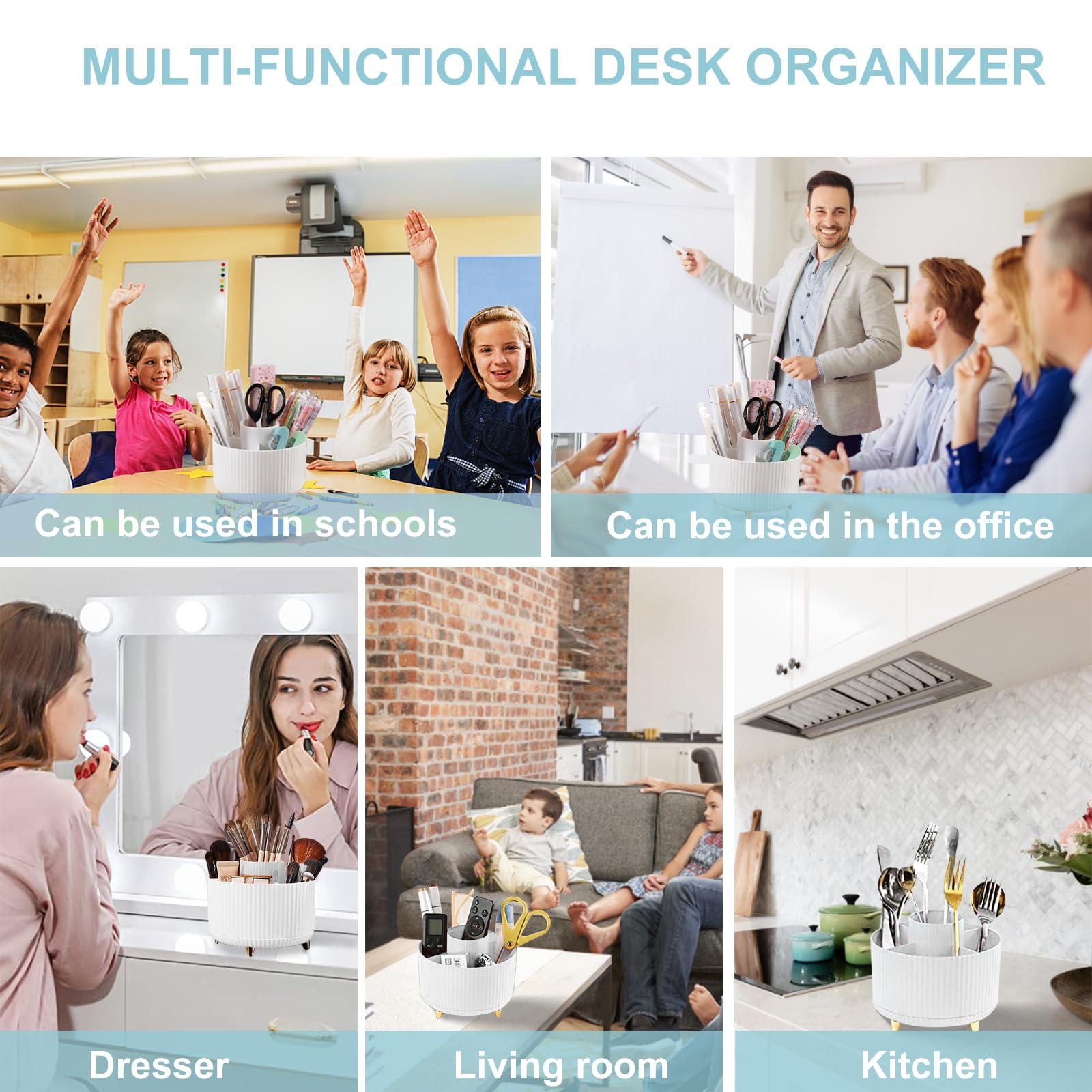 Cayxenful Pencil Holder For Desk,5 Slots 360°Degree Rotating Desk Organizers And Accessories,Desktop Storage Stationery Supplies Organizer, Cute Pencil Cup Pot For Office, School, Home (B-White) - Image 7
