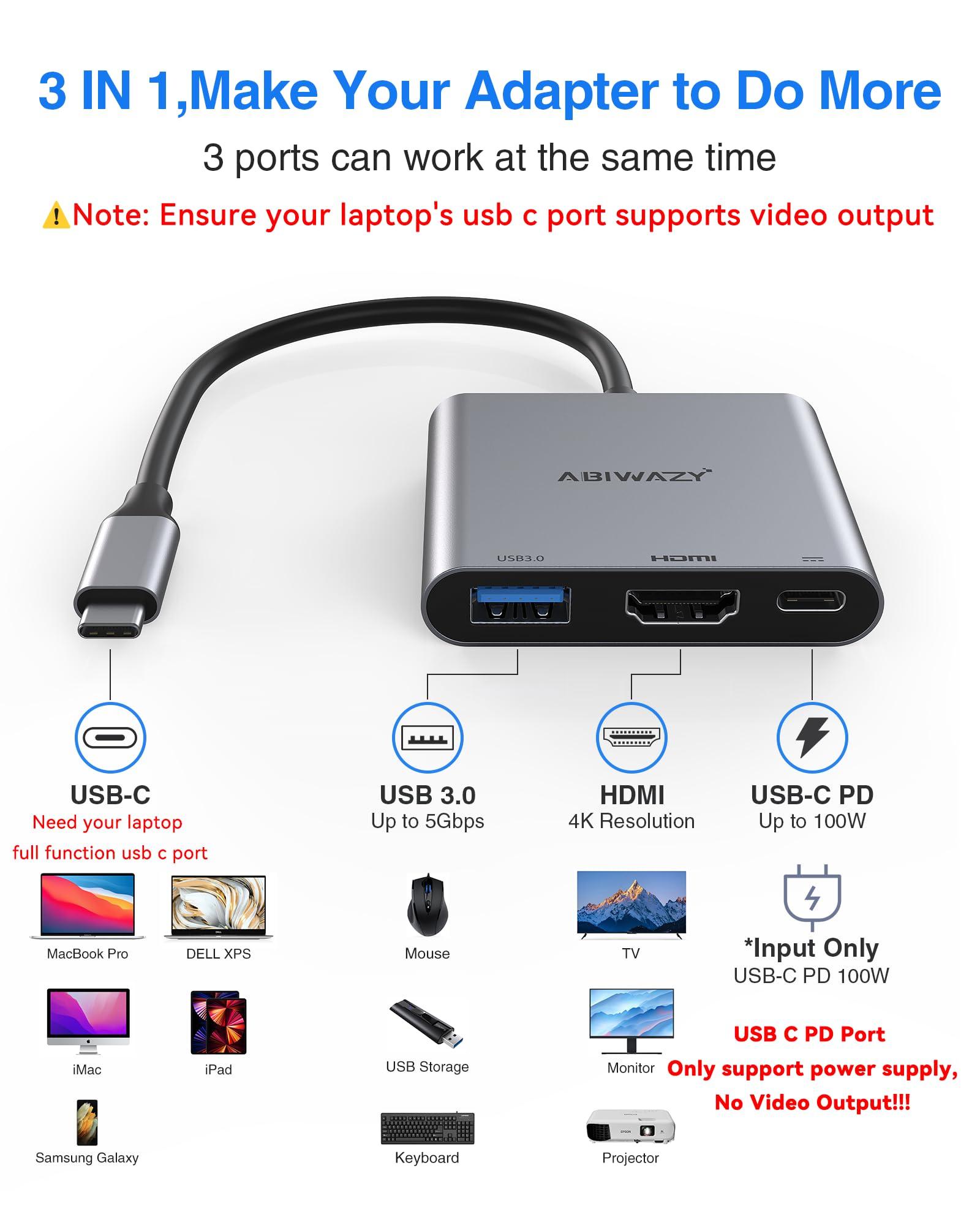 USB C to HDMI Multiport Adapter with 4K HDMI Output,Type-C Hub Converter to 4K HDMI USB 3.0 PD Charging Port,USB-C Digital AV Multiport Adapter for MacBook Pro/air,iPad Pro &More USBC Devices(Grey) - Image 2
