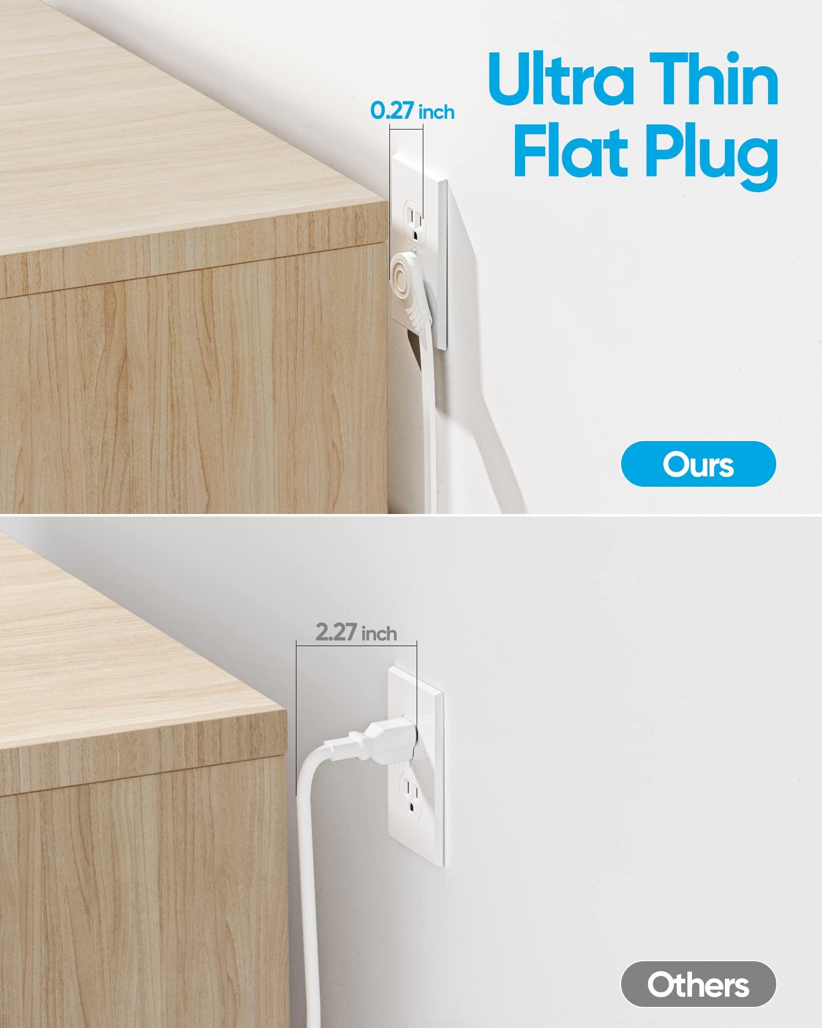 Flat Plug Power Strip, Olcorife Flat Extension Cord 5ft, 6 Outlets 3 USB Ports(1 USB C), 3-Side Outlet Extender Surge Protector for Home Office Travel Dorm Room Essentials, White - Image 3