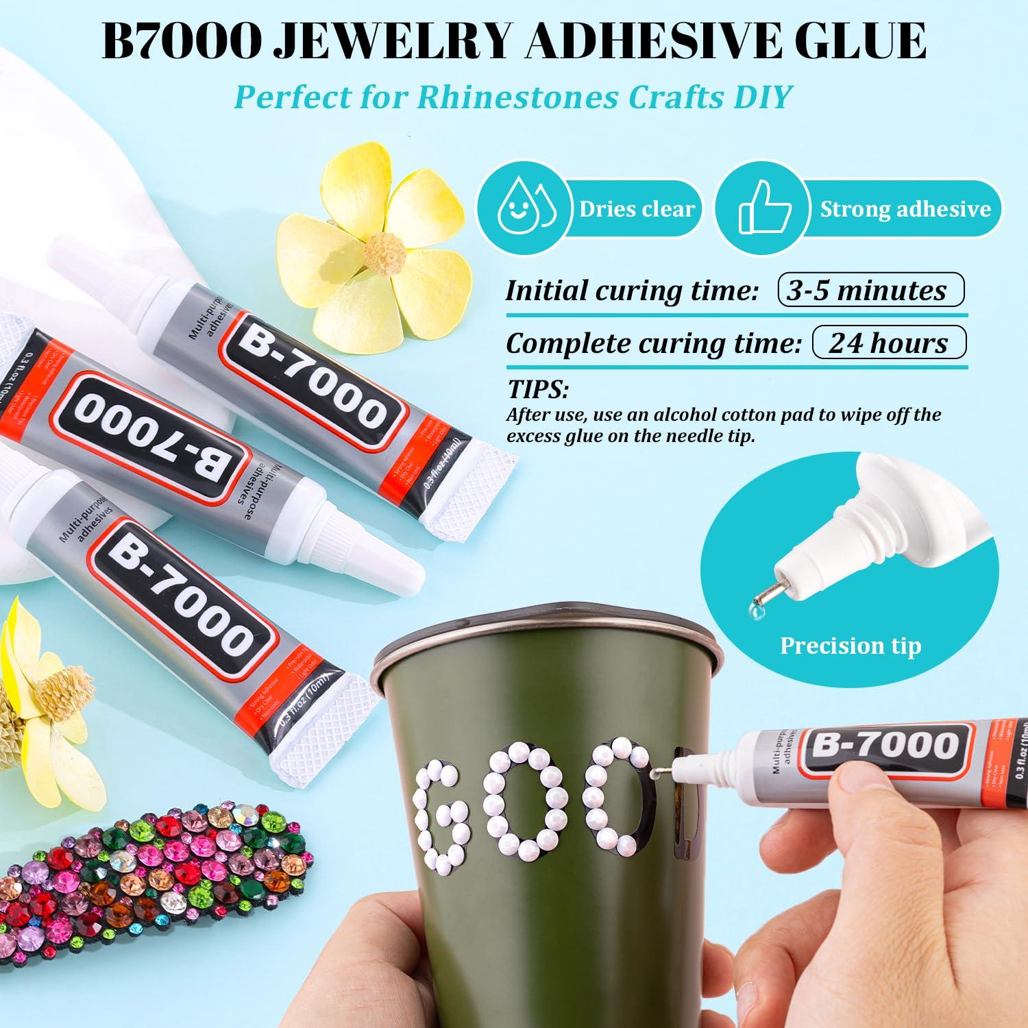 6100Pcs Resin Rhinestones for Crafting with 2Pcs 10ml B7000 Jewelry Glue, 1 Box Flatback Crystals Diamond (White) for Bedazzling Crafts DIY Nail Art Non Hotfix Gems for Clothing Shoes - Image 4