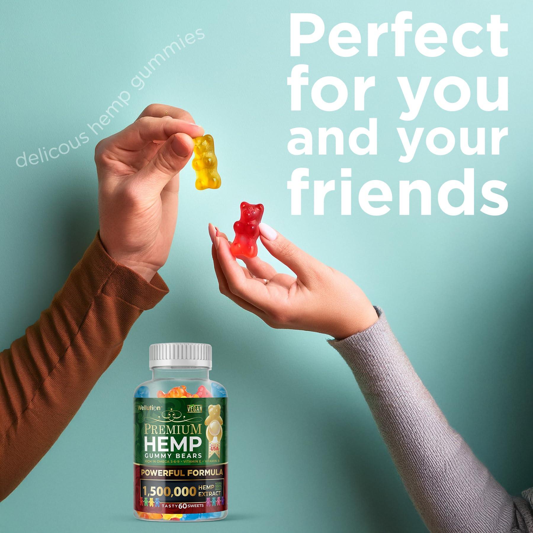 WELLUTION Hemp Gummies – High Potency 1,500,000 MCG – Natural Fruity Bear for Relaxation and Peace - Fast-Acting - 60ct - Image 2