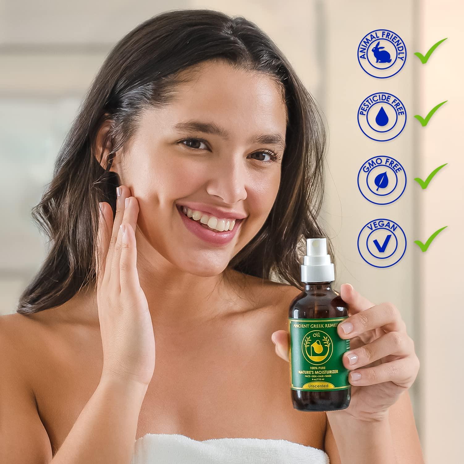 Ancient Greek Remedy - Hydrating Face Oil for Women - Anti-Aging Serum with Organic Jojoba, Rosehip, Sweet Almond, Olive, and Vitamin E - Fast Absorbing Body Oil for Dry Skin - Fragrance Free, 4 fl oz - Image 4