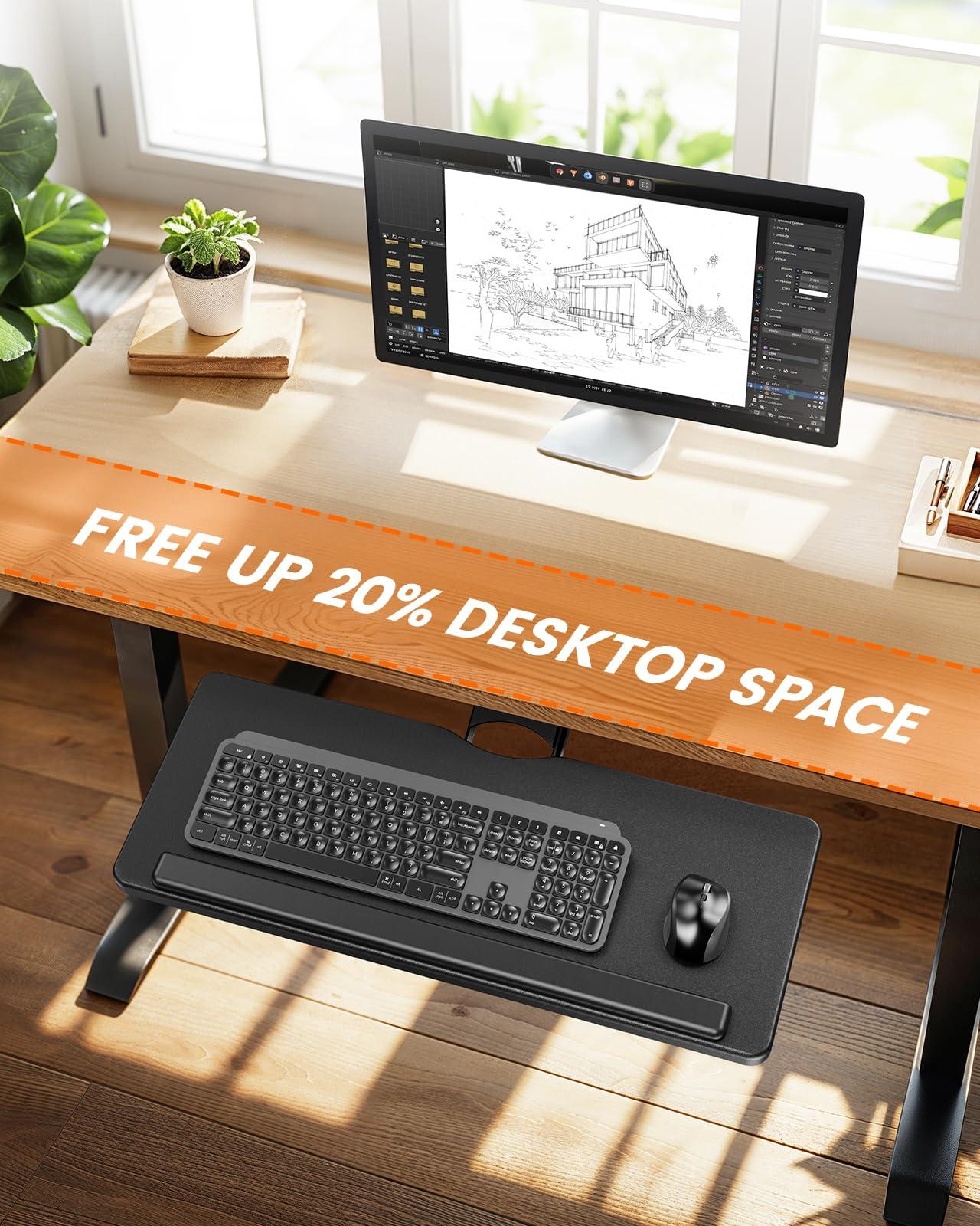 ErGear Keyboard Tray Under Desk, Height Adjustable Mouse & Keyboard Tray with Swivel & Tilt, Ergonomic Sliding KeyboardTray Slide Out for Typing, Black, 25"W x 9.8"D - Image 7