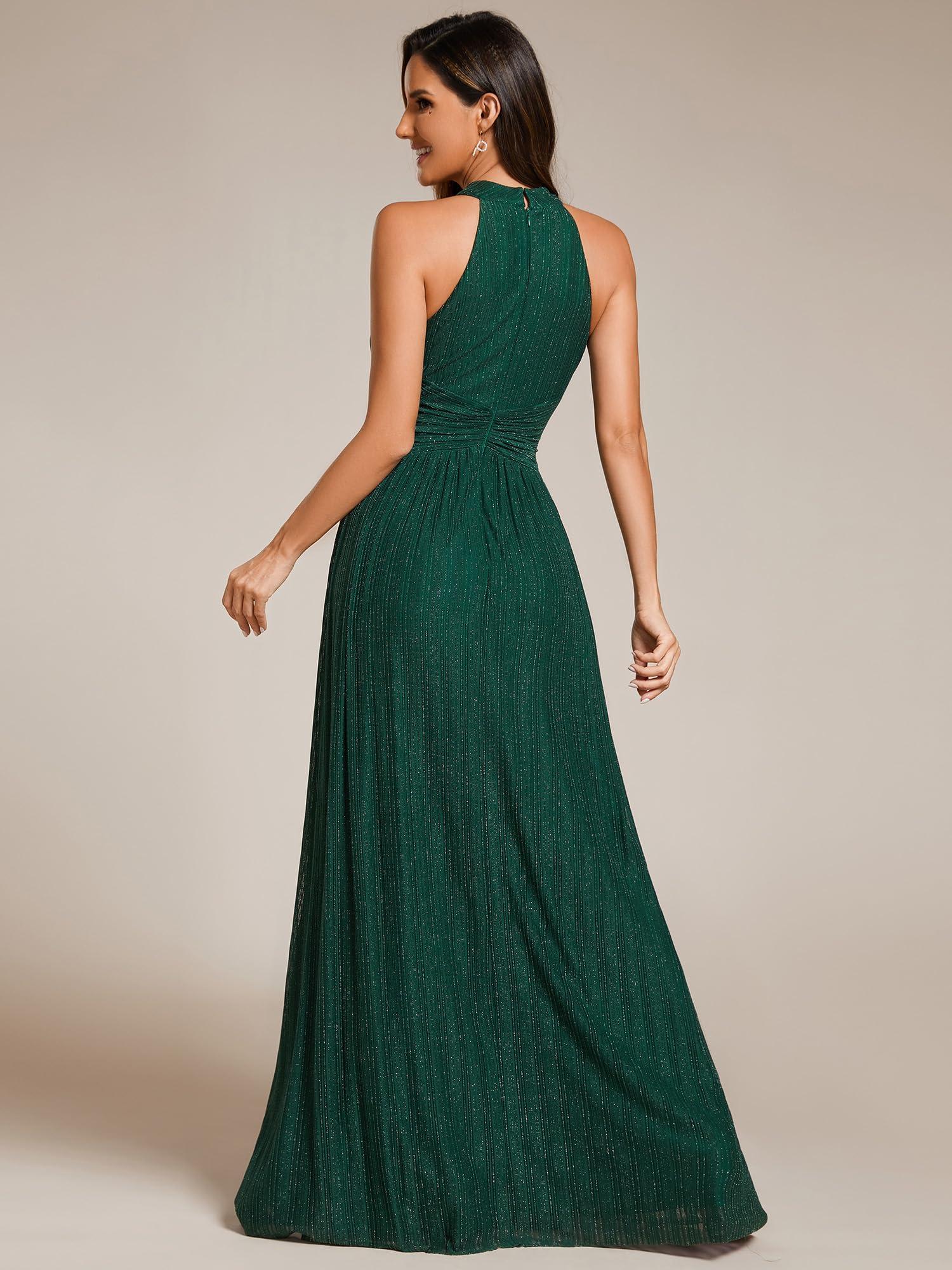 Ever-Pretty Women's Summer Halter Sleeveless Pletaed Floor Length Glitter Formal Evening Gowns 41961 - Image 2