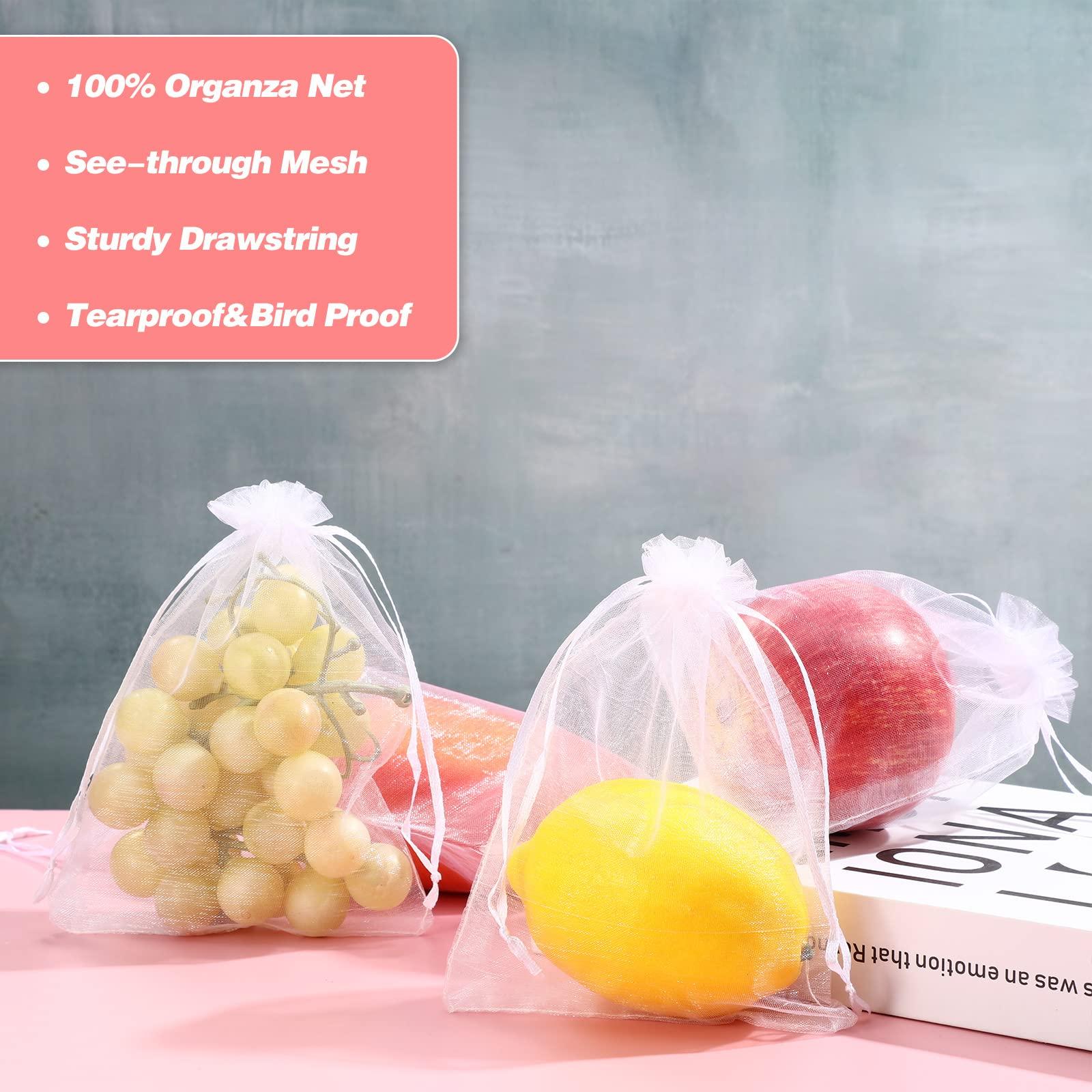 100 Pcs Fruit Protection Bags, Netting Bags for Trees & Garden - 5 x 7 Inch Mesh with Drawstring, Protects Fruit, Flowers & Vegetables (White) - Image 6