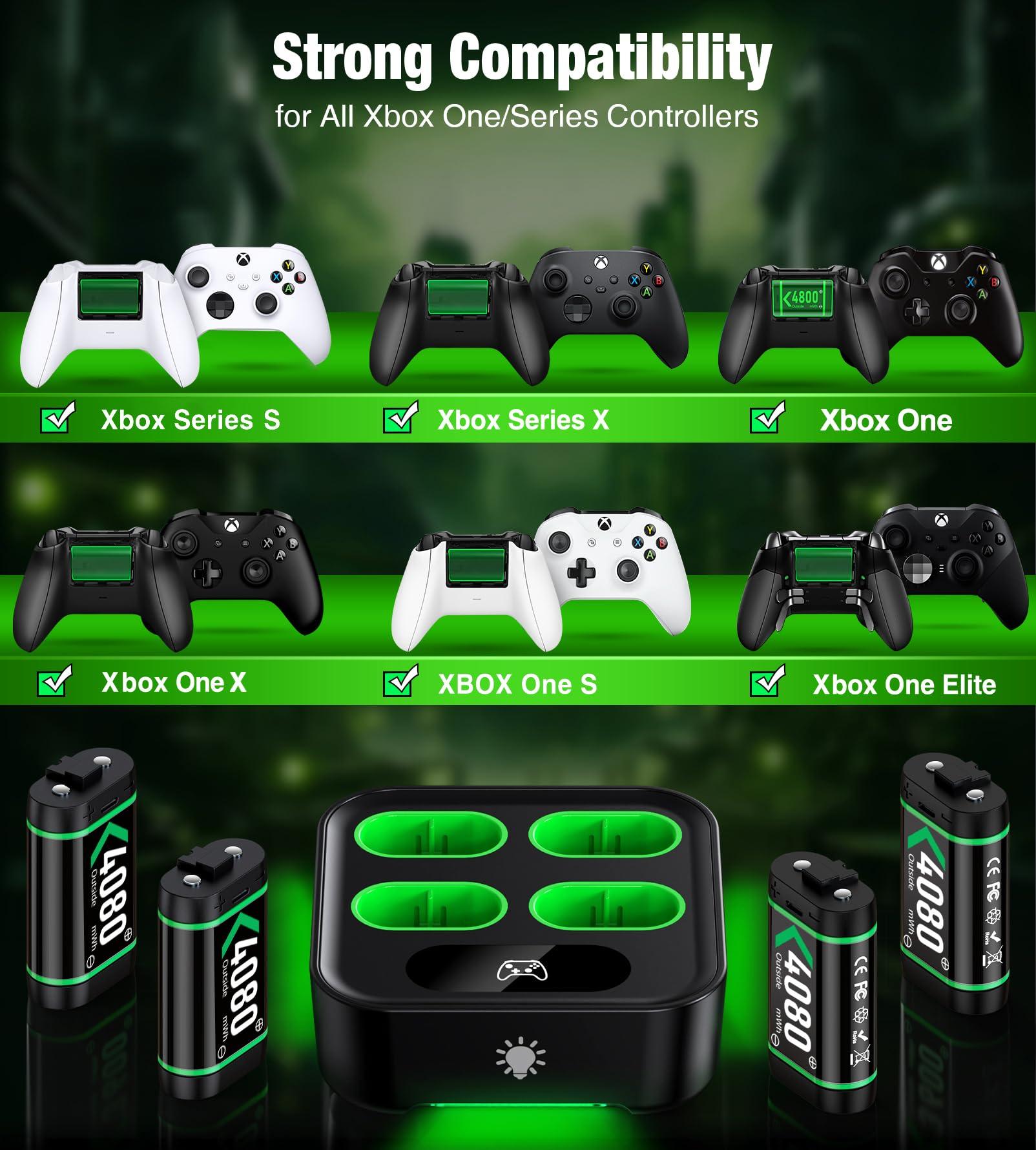 Upgraded Fast Charging Rechargeable Battery Packs for Xbox, 4 x 4080mWh Xbox Controller Batteries with Charger Dock & Light Control for Xbox Series X|S, One S/X/Elite Controllers, Console Accessory - Image 2