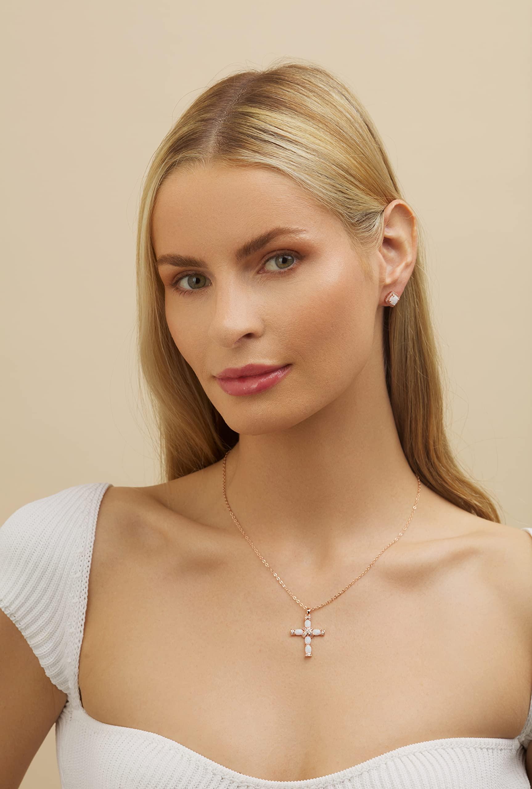 Barzel 18K Gold Plated Created Opal Cross with Chain, 18 Inches with 2 Inches Extension - Image 2