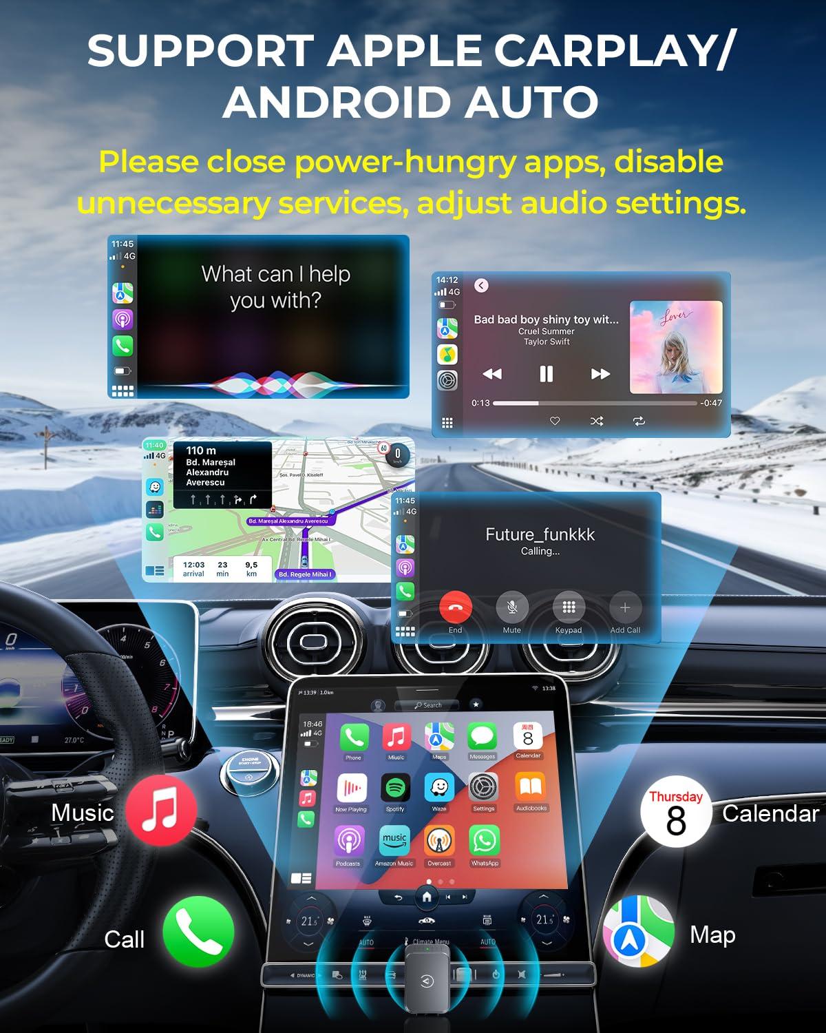 AuroraLink Wireless Carplay Adapter for Apple iPhone & Android Auto 2-in-1 Fast & Stable Carplay Wireless Adapter Convert Wired to Wireless Car Play Dongle for iOS 10+/Android 11+ (Grey) - Image 8