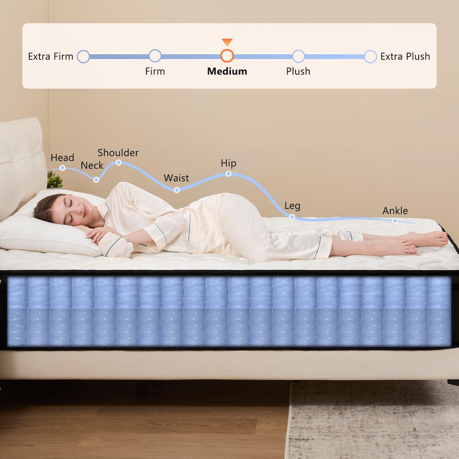 Queen Mattress 12 Inch Hybrid Mattresses with Memory Foam - Mattress in a Box with Individual Pocket Spring - Medium Firm Sleep Support Pressure Relief CertiPUR-US Certified 12 Inch Queen - Image 2