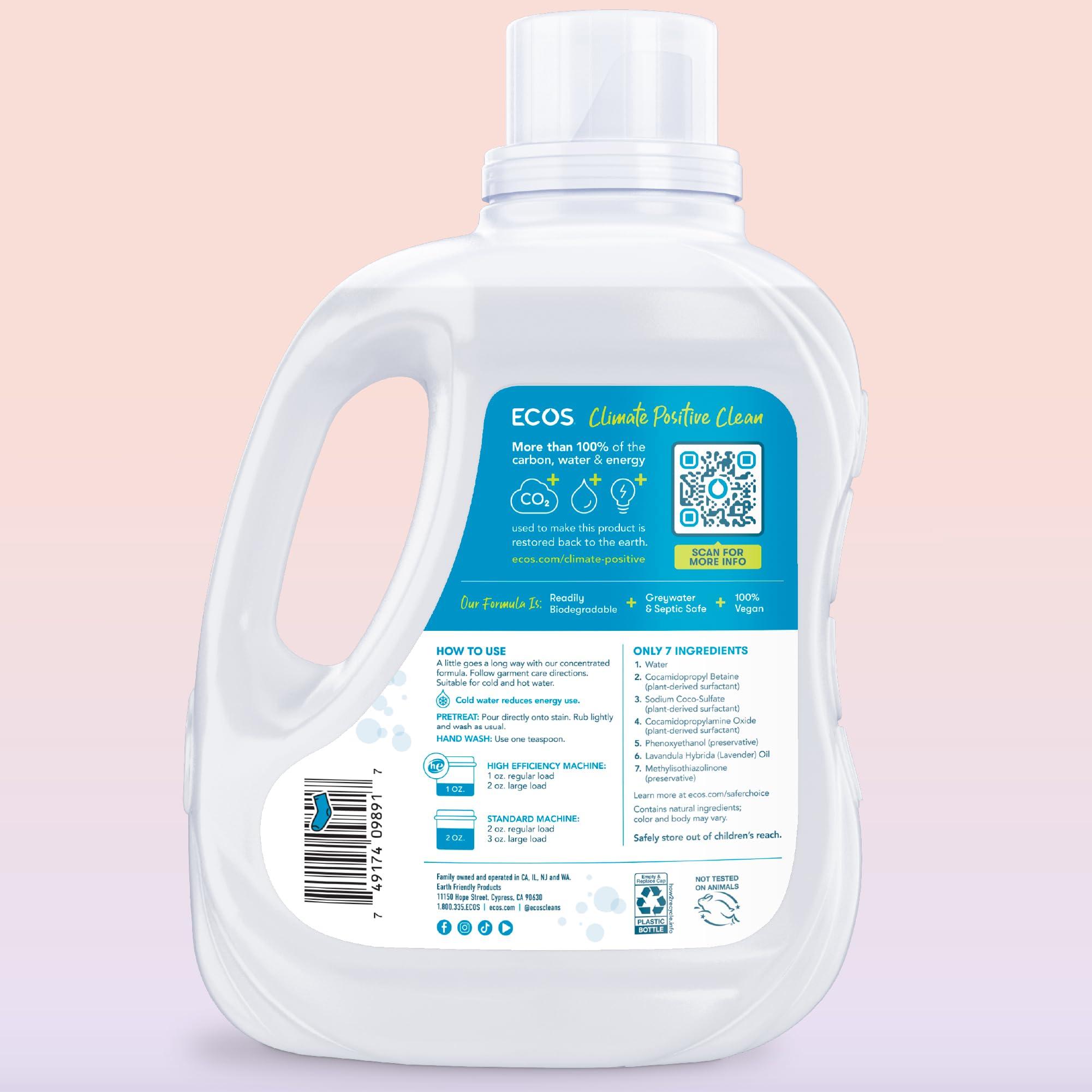 ECOS Laundry Detergent Liquid, 200 Loads - Dermatologist Tested Laundry Soap - Hypoallergenic, EPA Safer Choice Certified, Plant-Powered - Lavender, 100 Fl Oz (Pack of 2) - Image 2