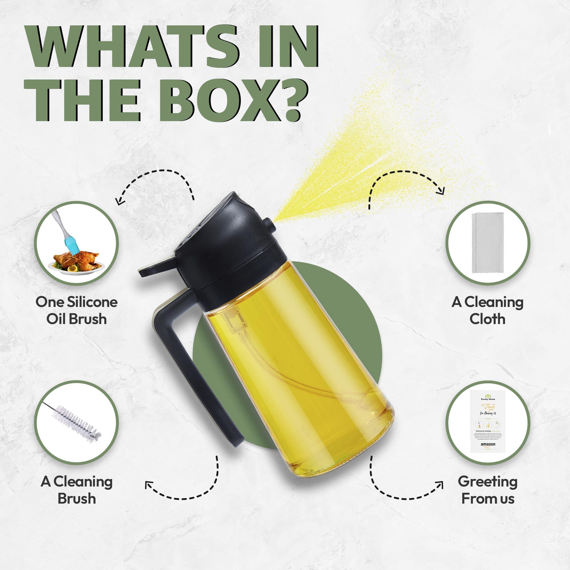 2-in-1 Olive Oil Dispenser and Oil Sprayer for Cooking | 470ml Glass Oil Bottle for Cooking, Frying, Salad and BBQ | Premium Bottle Sprayer for Air Fryer | Kitchen Gadgets with Cleaning Brush - Image 3