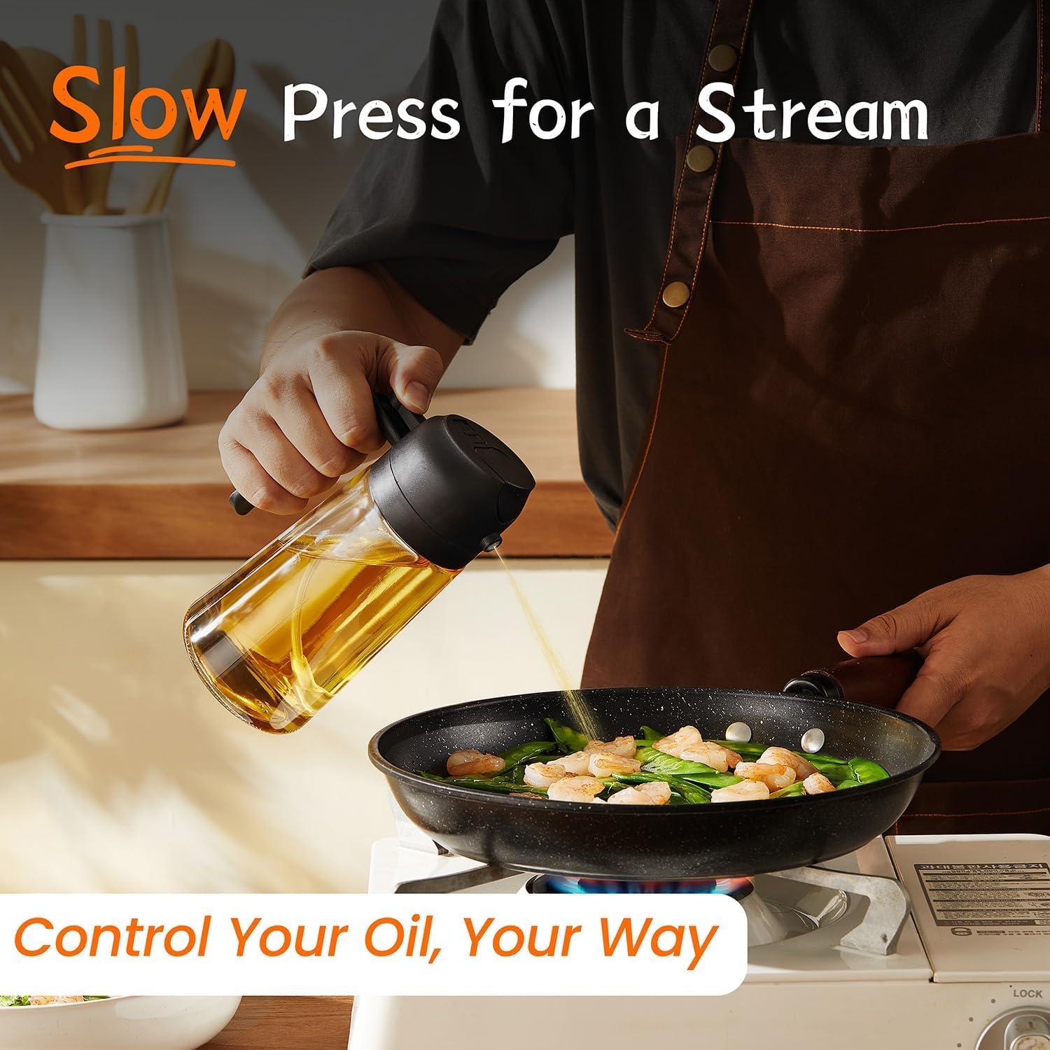 Olive Oil Dispenser Bottle for Kitchen - 2 in 1 Oil Dispenser and Oil Sprayer for Cooking, Air Fryer, Salad, BPA-Free 470ml Olive Oil Sprayer Black - Image 4