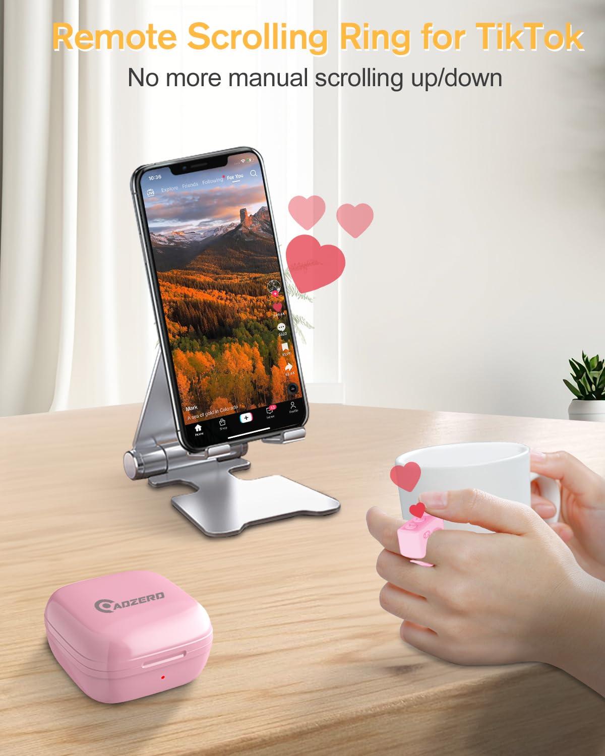 ADZERD Remote Control for TikTok, Page Turner for iPhone/iPad, Bluetooth Camera Video Recording Remote, Scrolling Ring for TIK Tok, Compatible with iOS/Android Phones & Tablets - Pink - Image 2