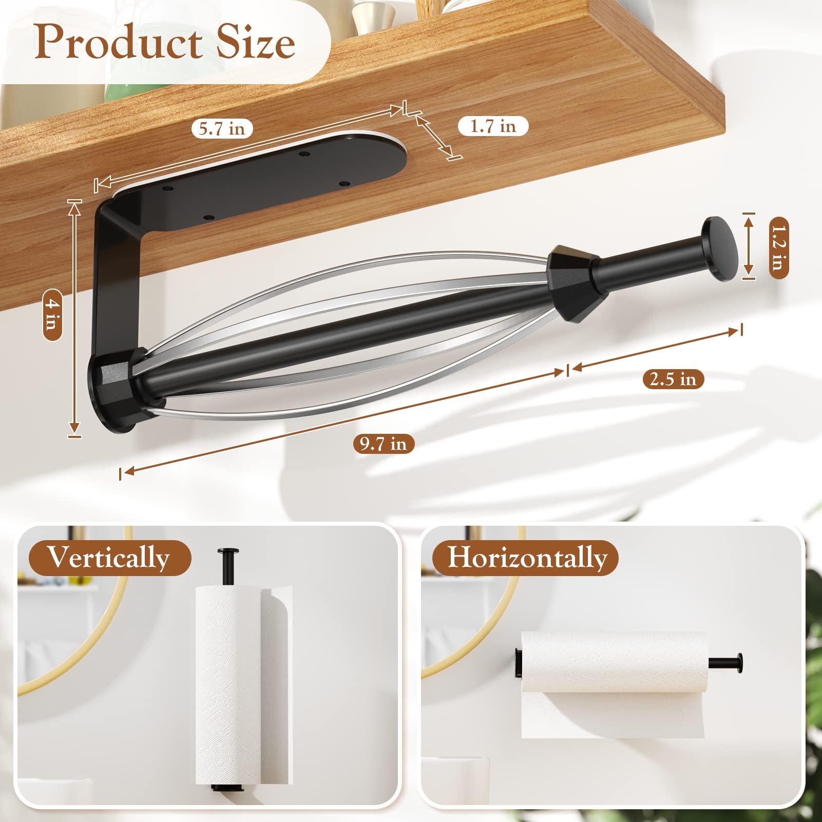 Paper Towel Holder Under Cabinet, Single Hand Operable Wall Mount with Damping Effect, Self-Adhesive or Drilled Paper Roll Holders for Kitchen, Bathroom, RV(2 Towel Robe Hooks) - Image 3