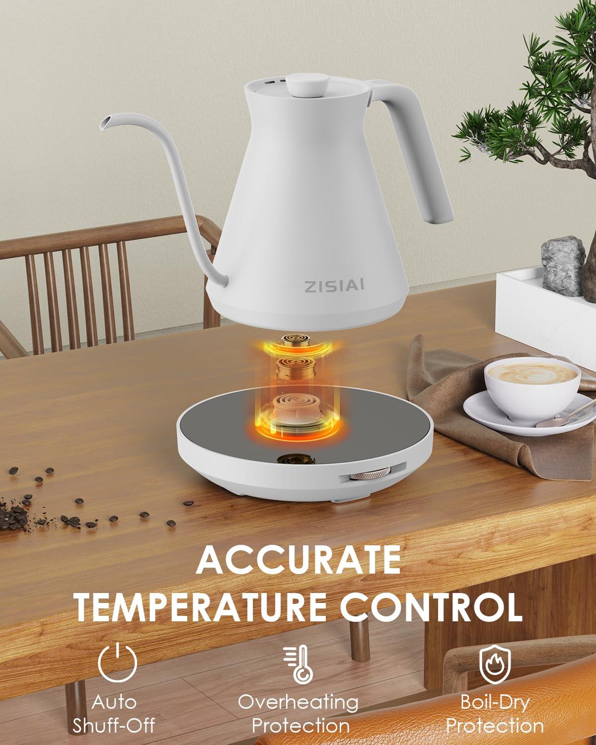 ZISIAI Gooseneck Electric Kettle, Electric Tea Kettle,Goose Neck Kettle Pot with AI Control, Stainless Steel Inner, Quick Heating, for Pour Over Coffee, Brew Tea,0.7L White - Image 5