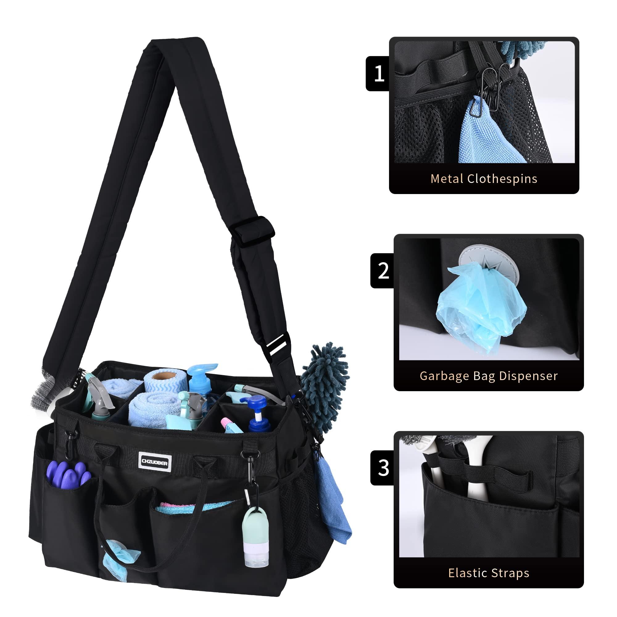 CHZUOBER Large Cleaning Caddy Organizer with Handle, Sponge Shoulder Strap Cleaning Supplies Organizer with Foldable Dividers Zipper Pocket for Cleaners Housekeepers - Image 3