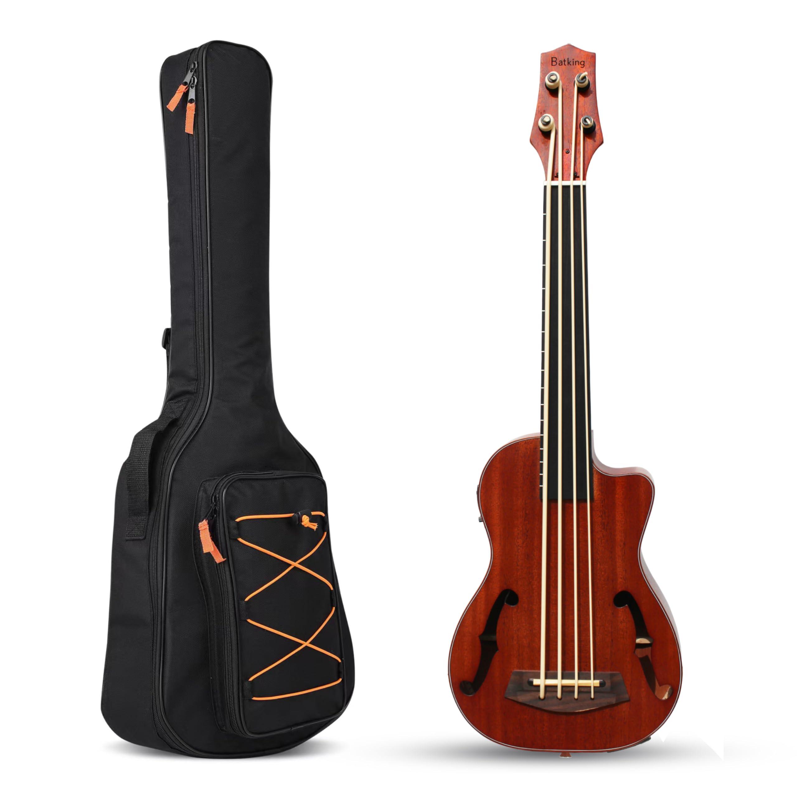 Batking Ubass Electric Ukulele Bass, 30 inch Baritone Bass Ukelele Fretless, Electric Acoustic Bass Uku Wtih Gig Bag (Machine Head Upgraded, Fretless Ubass)