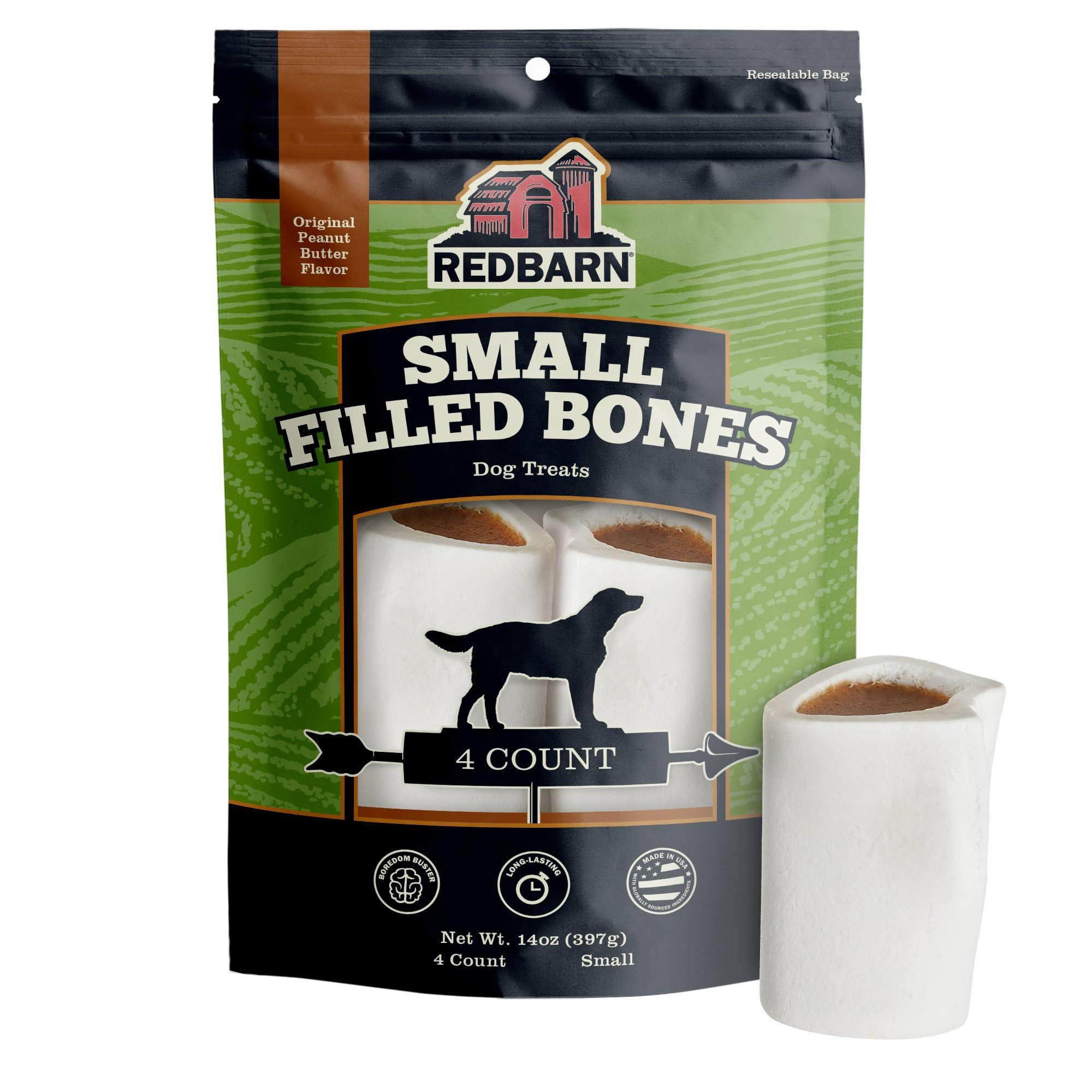 Redbarn Pet Products Small Filled Dog Bones, Peanut Butter Flavor - Long Lasting Stuffed Femur Chew Treat Made in USA - 4 Count - Packaging May Vary