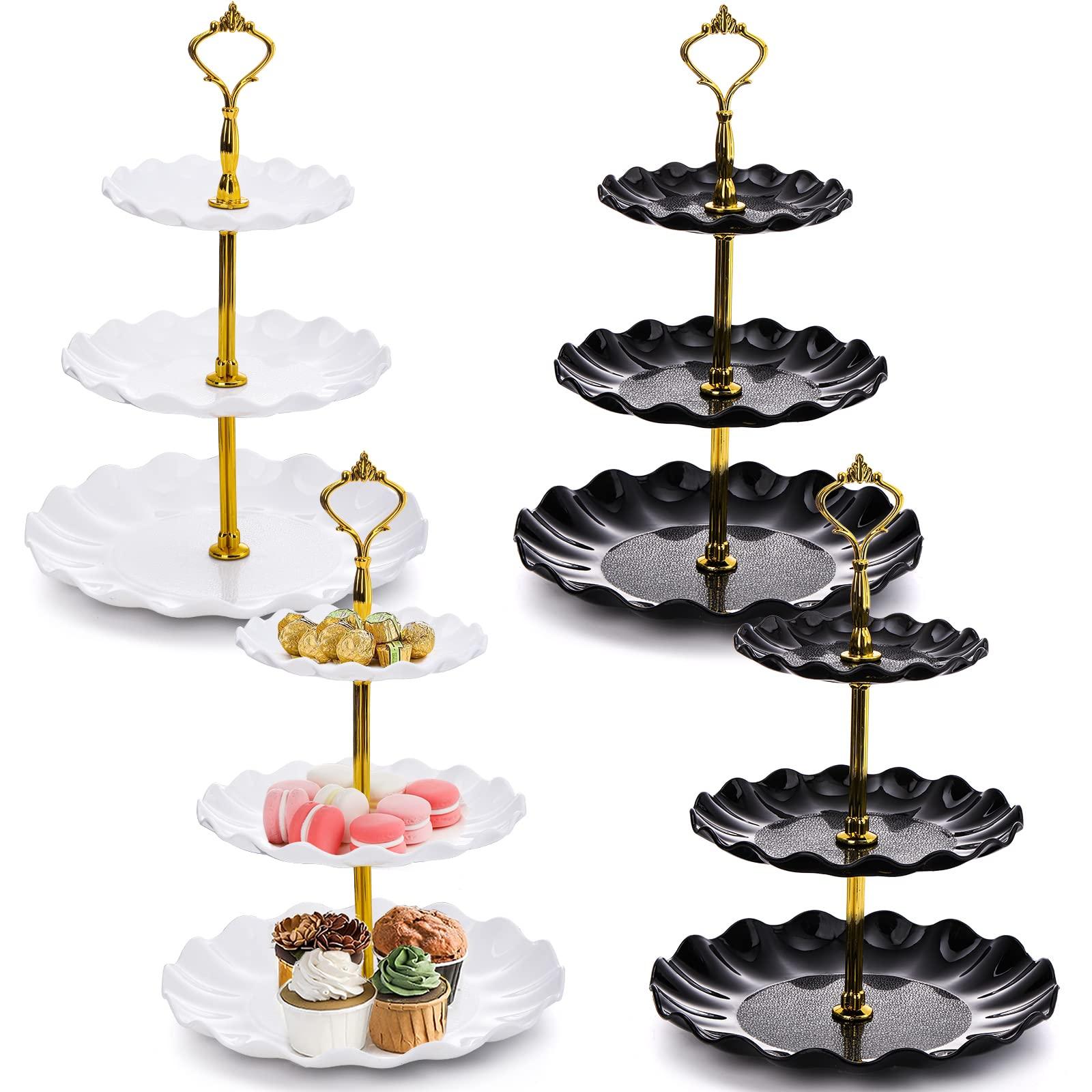 DEAYOU 4 Pack 3 Tier Cupcake Dessert Stand, Plastic Tiered Cake Stand Display Tower, Pastry Serving Tray Platter Rack Holder for Buffet, Cookie, Party, Wedding, Home Decor, White Gold, Black Gold - Image 8