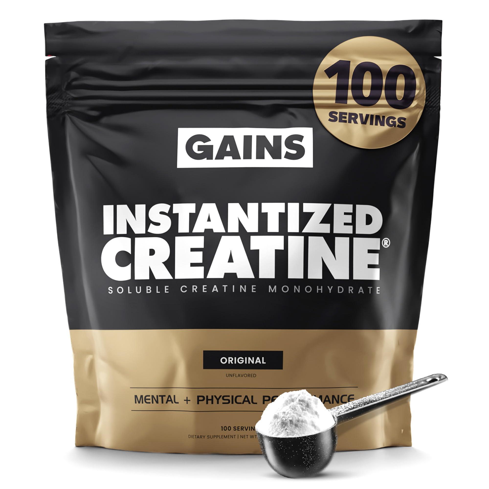 Gains in Bulk Instantized Creatine Monohydrate for Women and Men, Soluble Pre Workout Powder, Supports Muscle Building, Strength and Performance, Bodybuilding Supplements, Unflavored, 100 Servings - Image 1