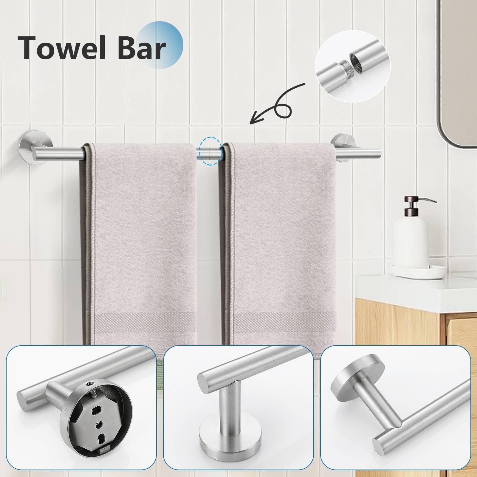 TNOMS Brushed Nickel 5 Pieces Towel Bar Set Bathroom Hardware Set Upgraded Towel Hooks,Towel Holder Set for Bathroom Stainless Steel Wall Mounted 23.6 Inch - Image 4