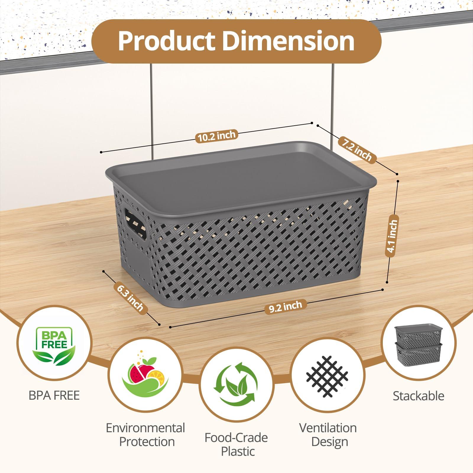ZFTMRR Plastic Storage Bins with Lids, Stackable Small Box Basket for Organizing and Containers for Shelves Drawers Desktop Closet Playroom Pantry Classroom Office Home, 6-pack 10.2x7.2x4.1 Inch, Gray - Image 2
