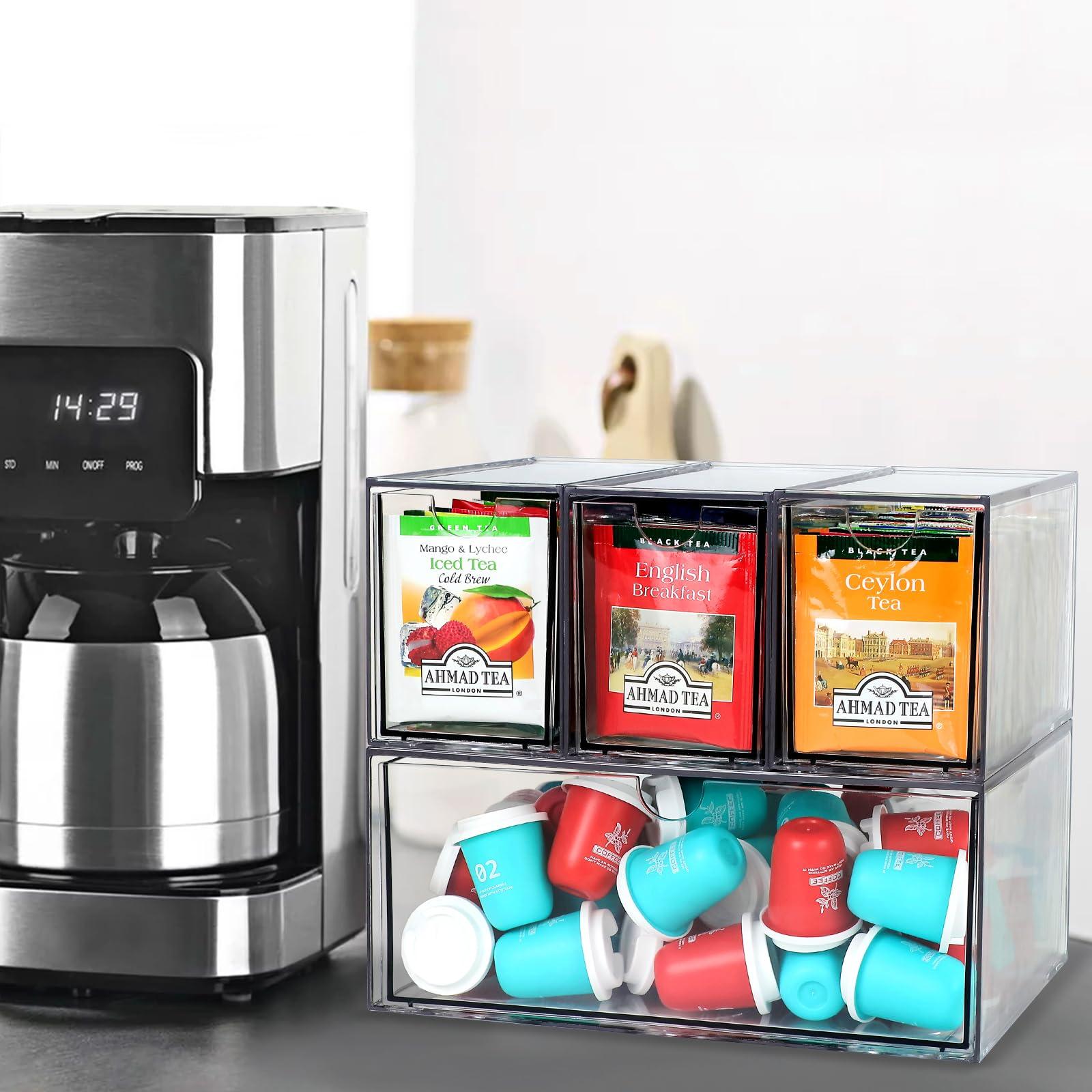 4 Tea and Coffee Organizer and Storage, Acrylic Tea Bag Holder Organizer, Plastic K Cup Drawer Container for Cabinet - Image 2