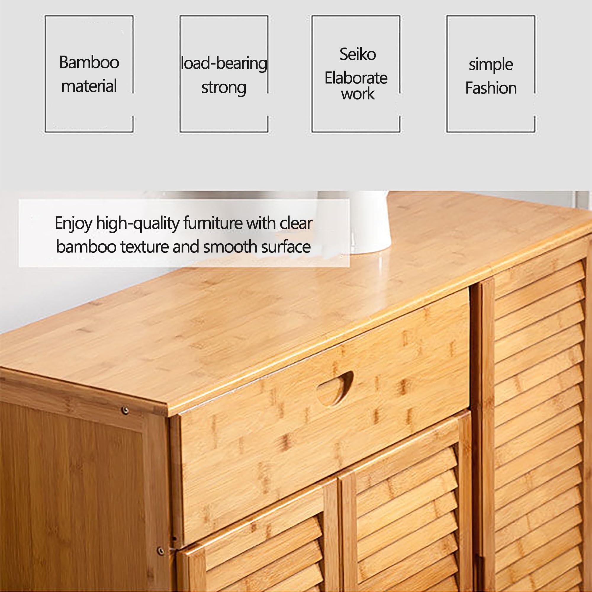 Bamboo Shoe Cabinet with Doors, Shoes Storage Organizer Shelf Stand for 26-30 Pairs, Entryway Hallway Living Room Bedroom Furniture, Beige Color (51 * 13.2 * 34.2IN) - Image 3