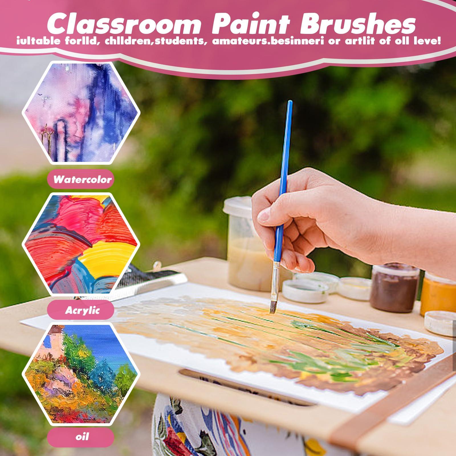 ZRLEI Small Paint Brushes Bulk, 110 Pcs Flat Tip Round Acrylic Paint Brushes for Kids Classroom Acrylic Watercolor Canvas Face Painting Touch Up - Image 4