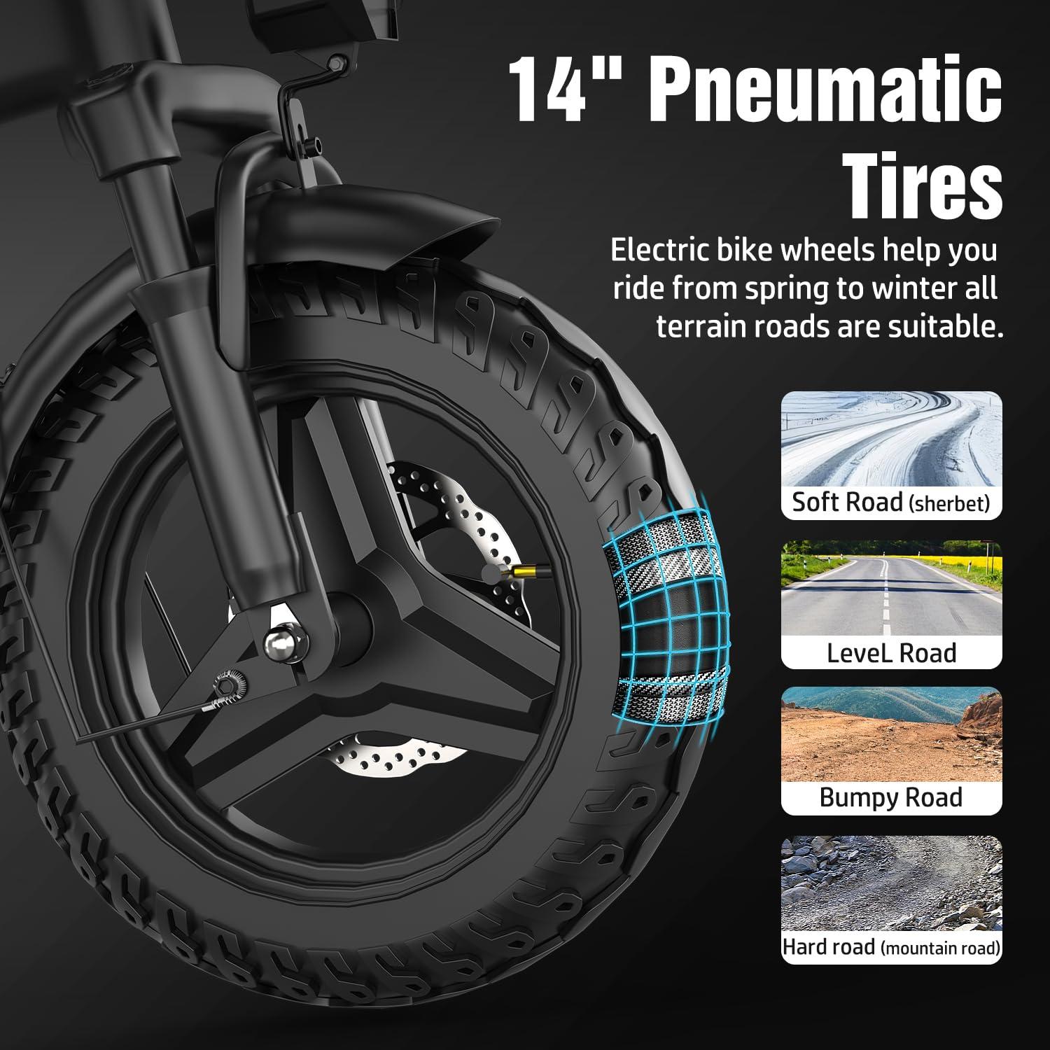 Misodo 500W Electric Bike for Adults, 48V 10/13/15AH Removable Battery, 20/25MPH & 25/30 Miles, 14" Folding Commuter E Bike with 3 Modes, Shock Absorption - Image 8